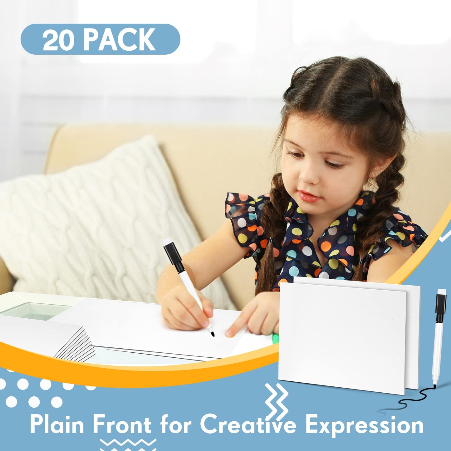 Ctosree 20 Sets Dry Erase Board for Kids 11 x 8 Inch Double Sided Small White Board and Dry Erase Markers with Eraser Cap Mini Student Whiteboard for Classroom Teacher