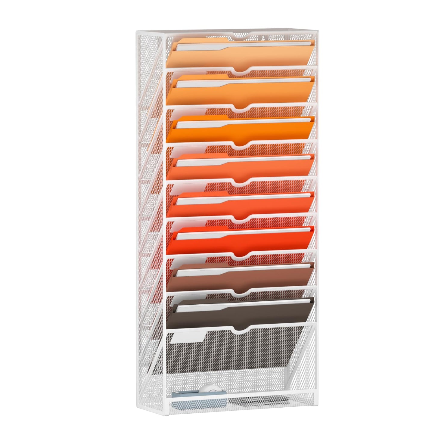 Marbrasse 10-Tier Hanging Wall File Organizer, Wall File Holder for Papers, Files Clipboard & Magazine Organizer, Wall Mount File Holder Great for Office Home (White)