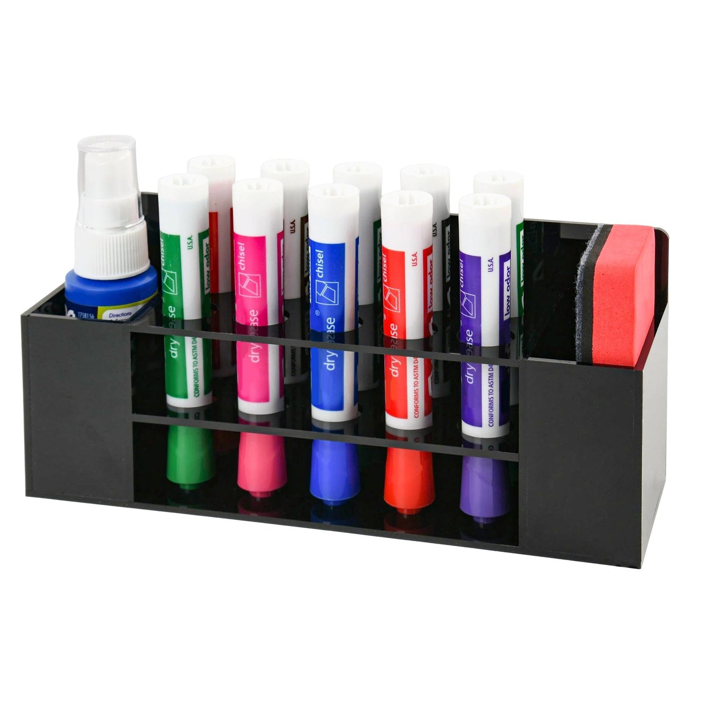 VieFantaisie Acrylic Magnetic Dry Erase Marker Holder, 10 Slots Black Magnetic Marker Pen Holder, Magnet Storage for Whiteboard, Desk Locker Organizer Accessories, Office, Classroom, Home