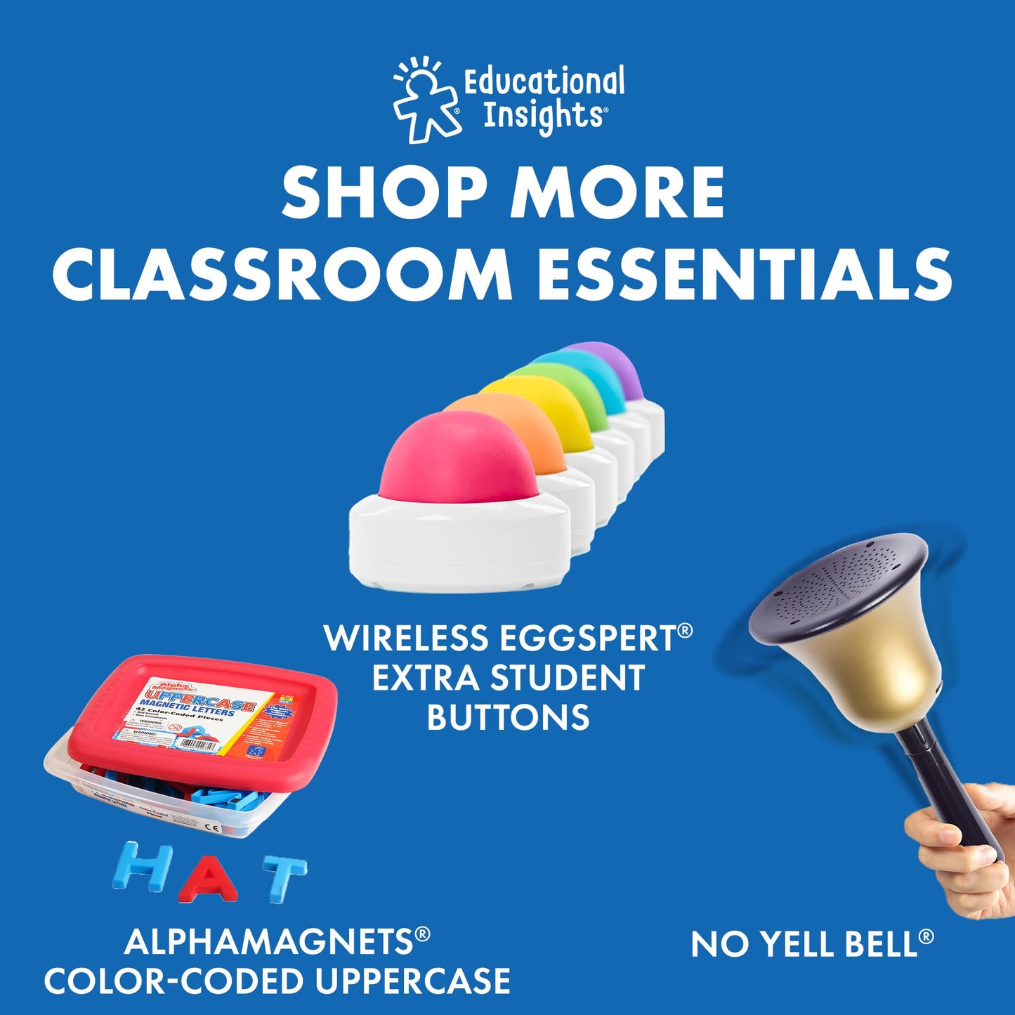 Educational Insights Wireless Eggspert 2.4 GHz - Game Buzzers with Lights and Sound, Classroom Trivia Game Show Buzzers, Answer Button Set for Class Quiz Games, Must-Have Teacher Resources