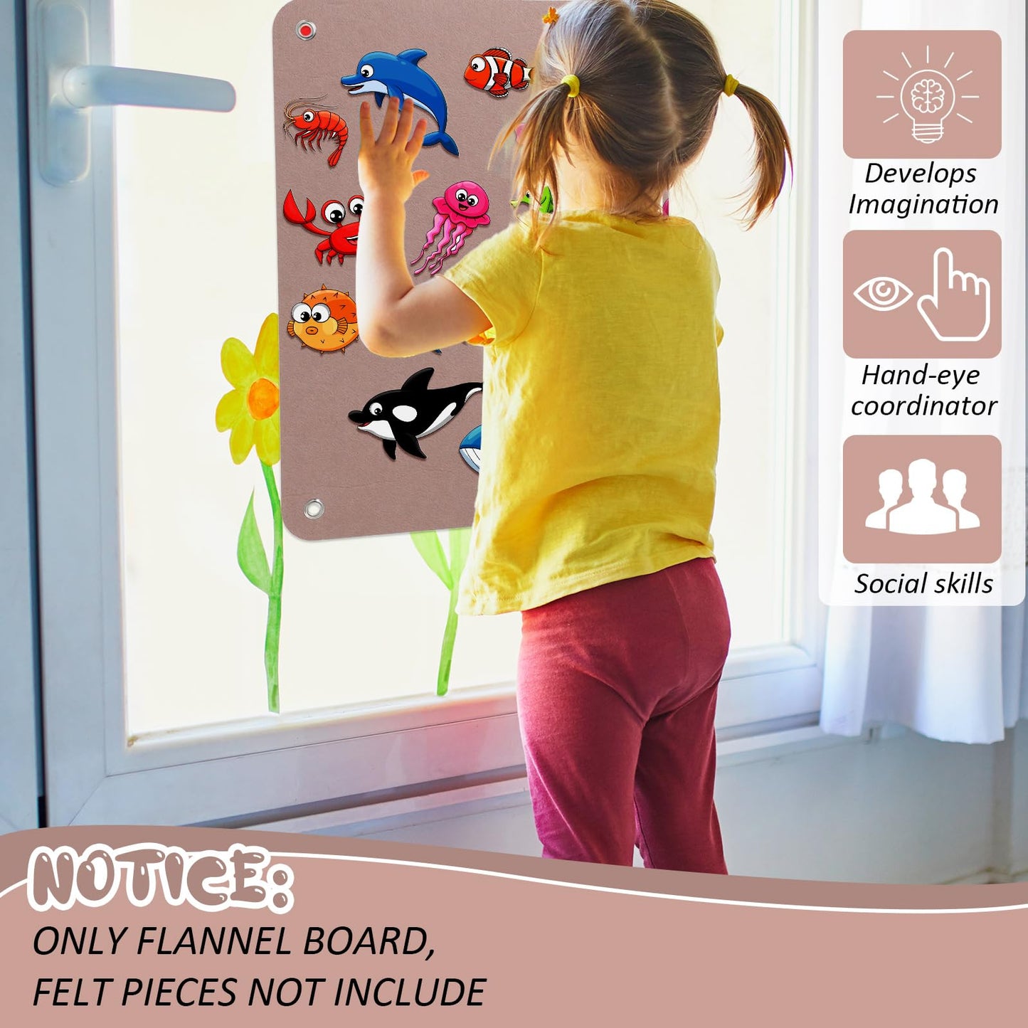 Yunsailing 4 Pieces Felt Board for Toddlers Classroom Flannel Board Stories for Preschool Homeschooling, Kids Felt Story Activity Wall Hanging Children Birthday Gifts, 11.8 x 15.75 Inch (Camel)