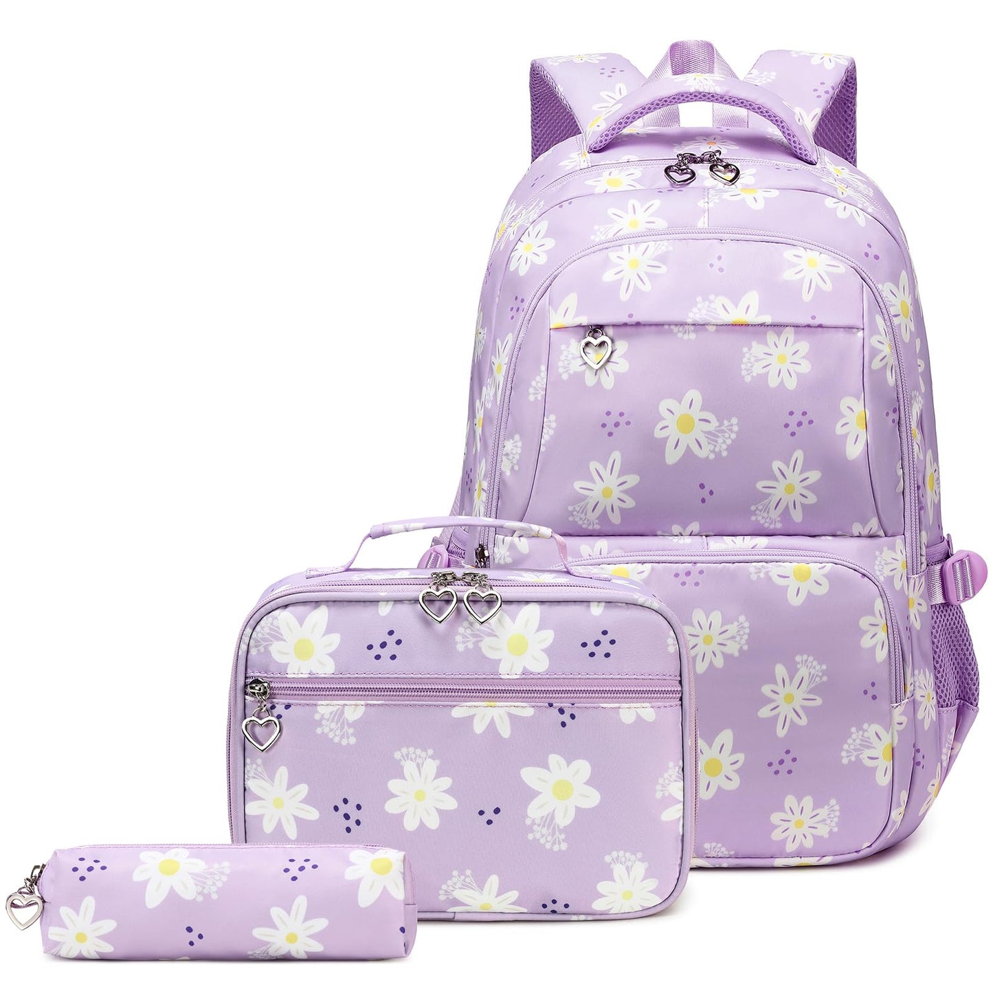 Sugaroom Daisy Prints School Backpack for Girls Backpack with Lunch Box Lightweight Water Resistant Kids Backpack Elementary Primary Middle School Bags Bookbags Set