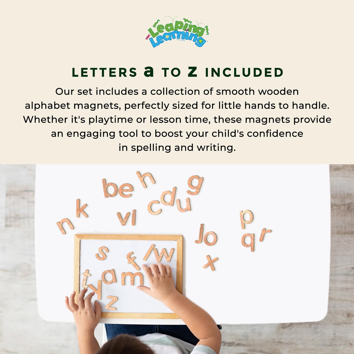 LEAPING LEARNING Alphabet Magnets - Magnetic Letters for Kids, Wooden Letters for Learning & Classroom Supplies, Ideal for Refrigerators, School Board, & Early Literacy Educational Toys 3+ (Lowercase)