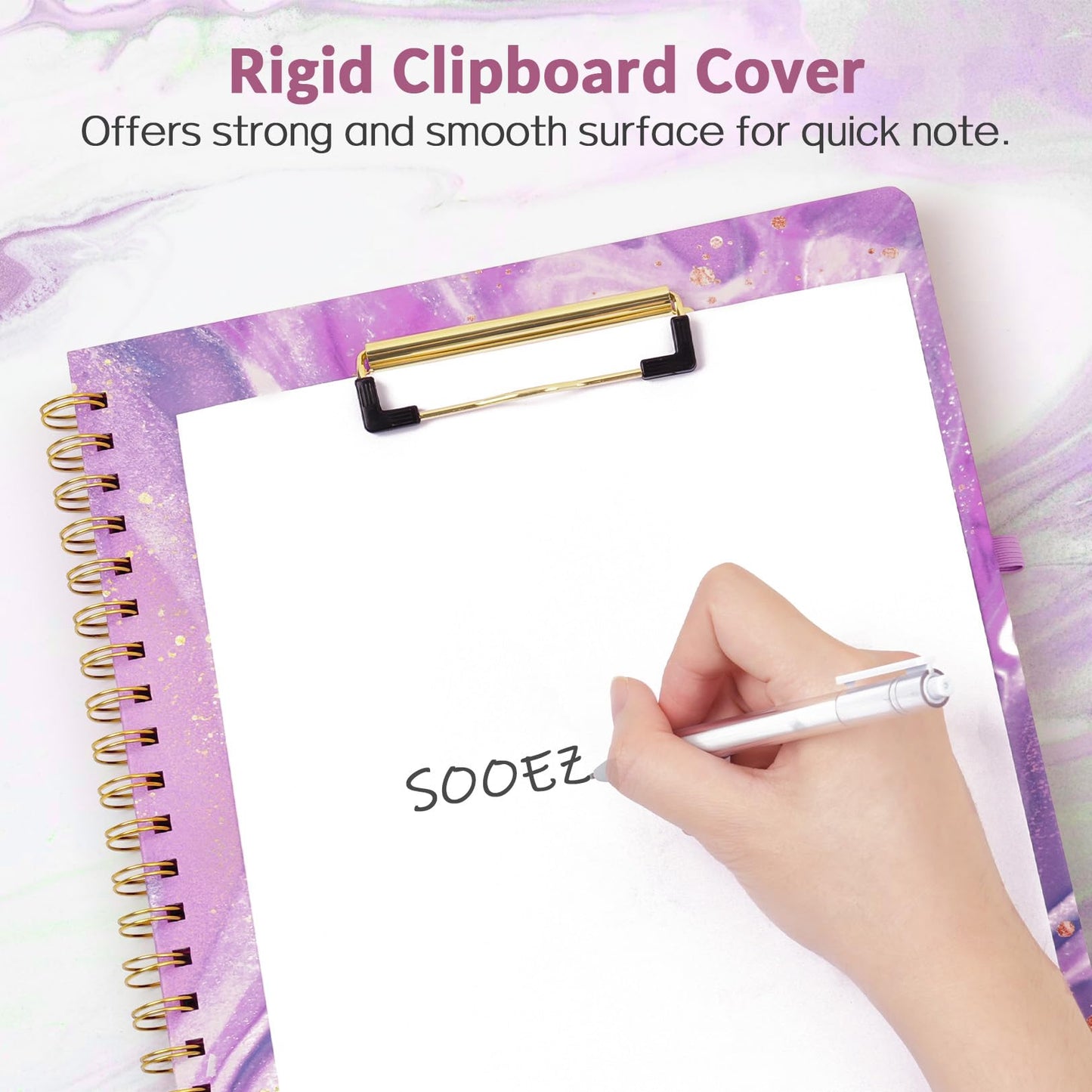 Sooez Clipboard Folio with Refillable Notepad, Folder with 10 Storage Pockets for Letter Size, Spiral Clipboard Notebook, Cute Portfolio for School, Office & Nursing