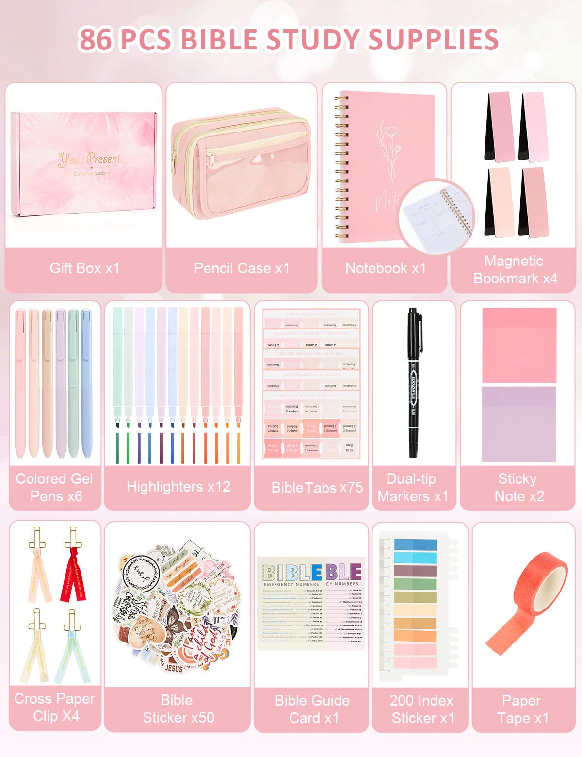 Bafeil 160PCS Bible Journaling Kit, Bible Study Kit, Bible Study Supplies, Bible Accessories Women with Bible Highlighters and Pens No Bleed, Mothers Day Christian Gifts for Women