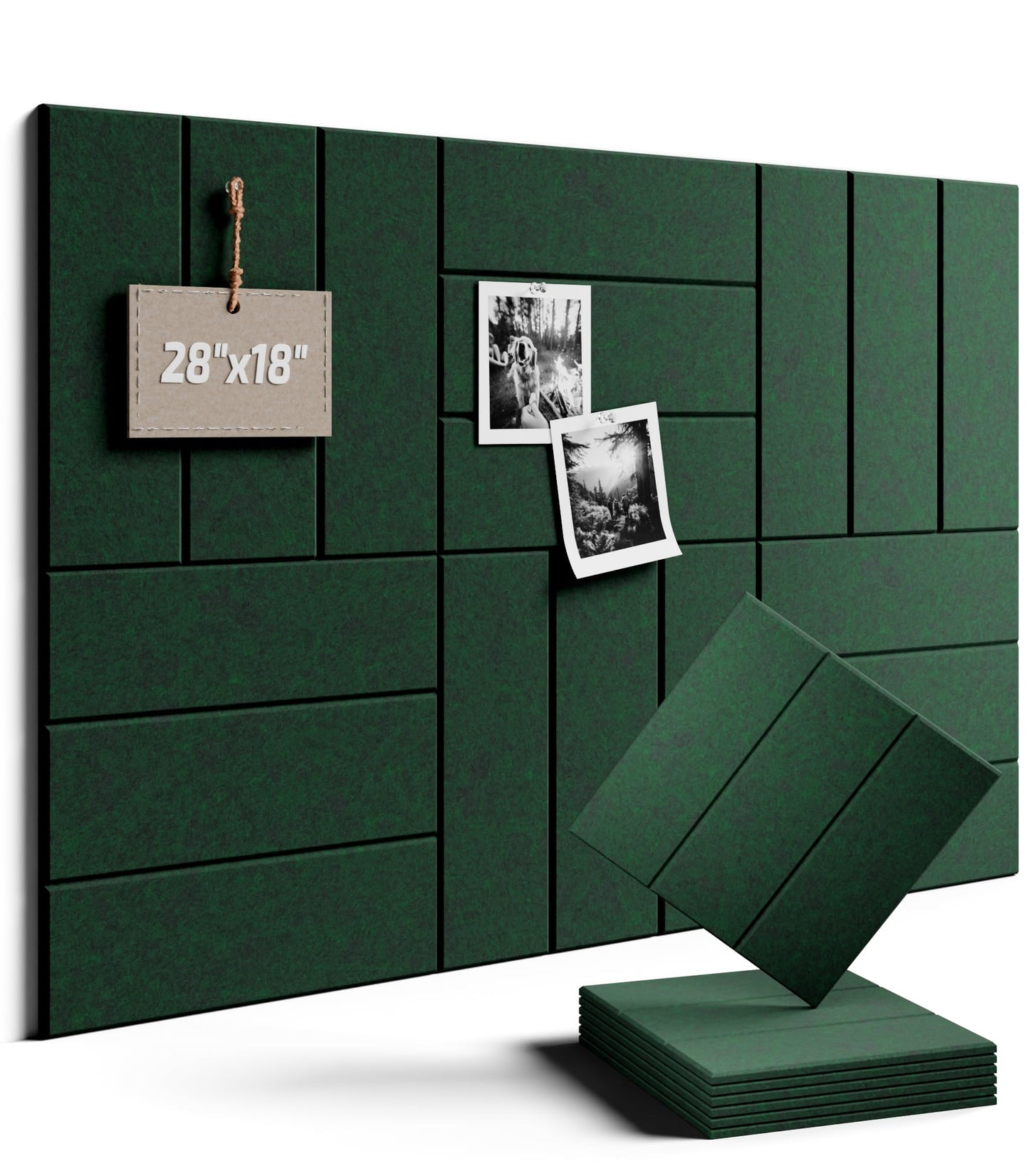 Felt Bulletin Board Tiles -28"x18" with 40 Adhesive Tabs, Cork Board Alternative for Office Decor, Push Pin Board Wall Organizer 6-Pack (Pine Green)