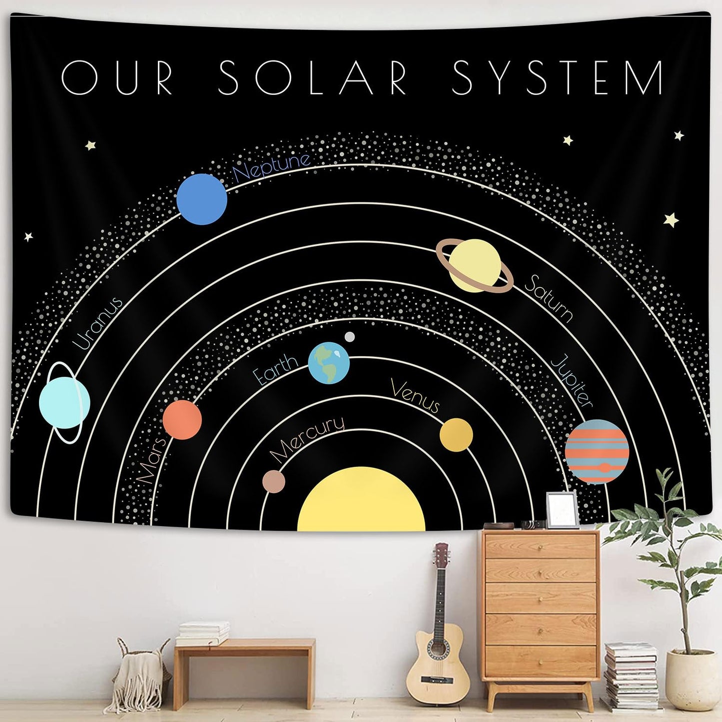 TOMOZ Solar System Tapestry, Galaxy Universe Planets Tapestries for Kids Boys, Educational Science Wall Tapestry for Classroom Bedroom Playroom Dorm Nursery Decor 80 x 60Inch