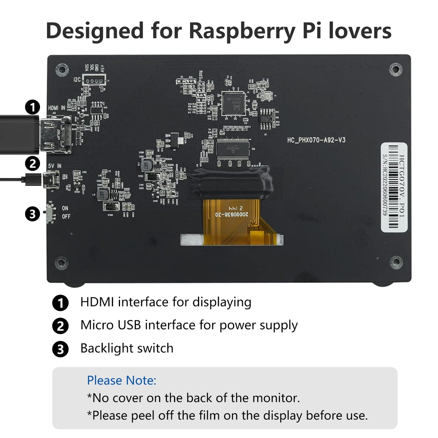 HAMTYSAN Raspberry Pi Screen, 7 Inch Portable Monitor External Display 800x480 IPS Screen Small HDMI Monitor for Raspberry Pi 400/4/3/2/Zero/B/B+ Jetson Nano Win11/10/8/7 (Non-Touch)