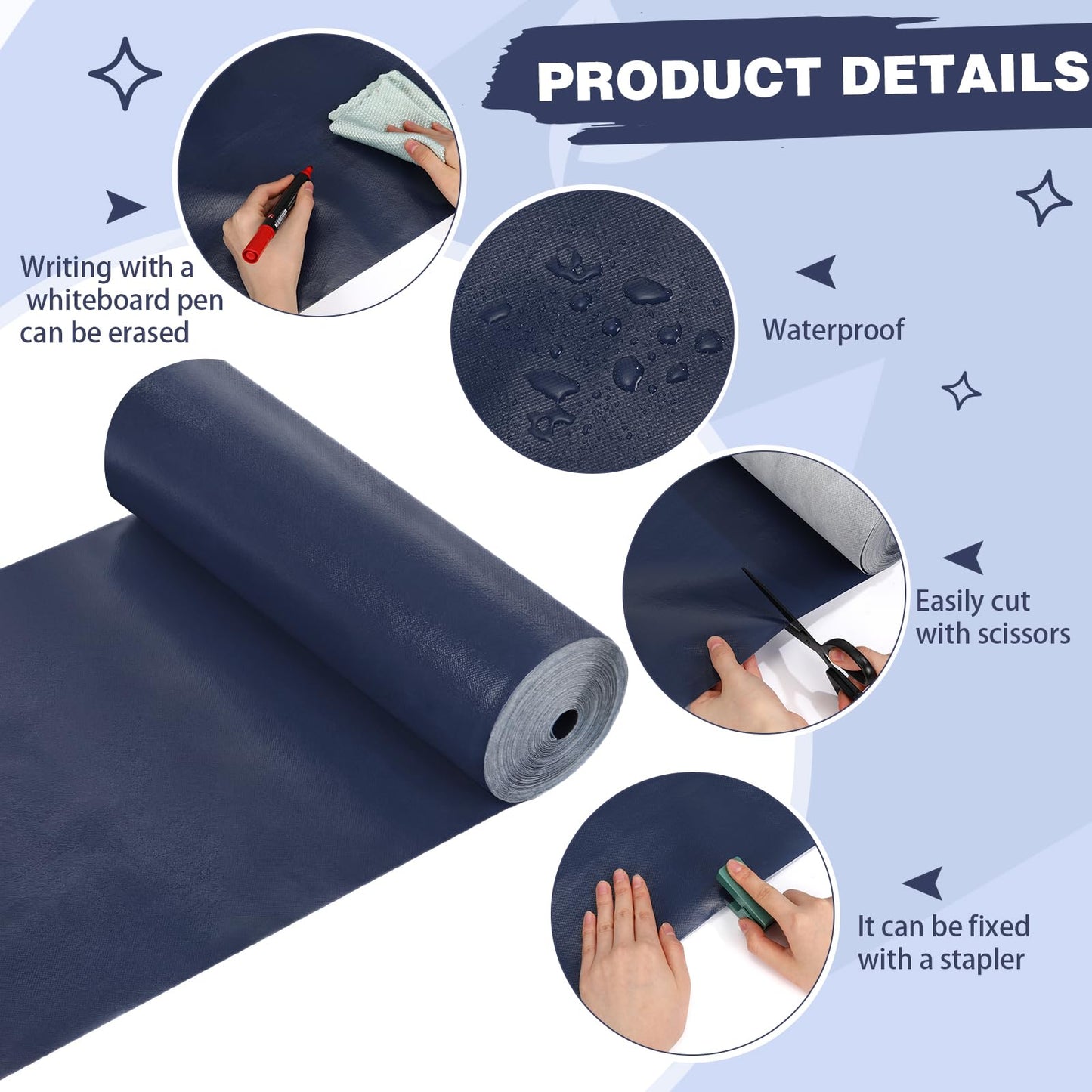 Breling 16 inch x 80 ft Fabric Bulletin Board Roll for Classroom Waterproof Non-Woven Fabric Background Roll Anti-Wrinkle Bulletin Board Background for Back to School Wall Decor DIY Craft(Navy Blue)