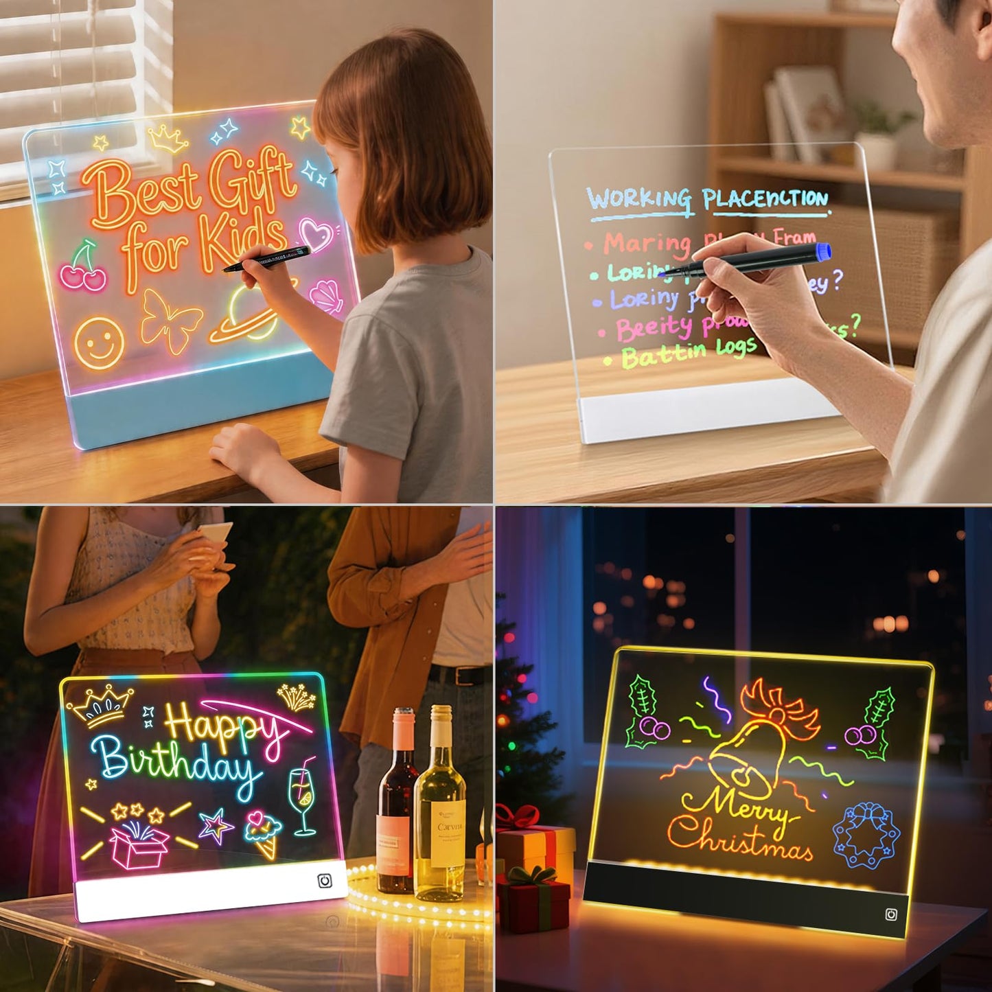 16-Inch LED Note Board Rechargeable with 7 Colors, Doodle Glow Board Neon Art Dry Erase Board Light Up Drawing Pad with Invisible Stand, Sketching Gift Toy for Kids/Girls/Teens, 12 Markers