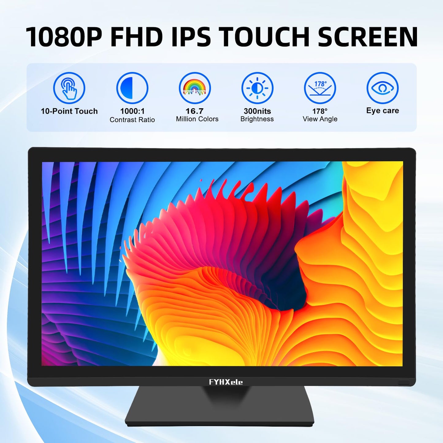 FYHXele 22 Inch Touchscreen Monitor, IPS FHD 1080P Touch PC Display, 75Hz, LED Backlit Multi-Touch Monitor, VESA, HDMI & VGA & USB Computer Touch Screen for Gaming, Business, Warehouse, Bar, Gym