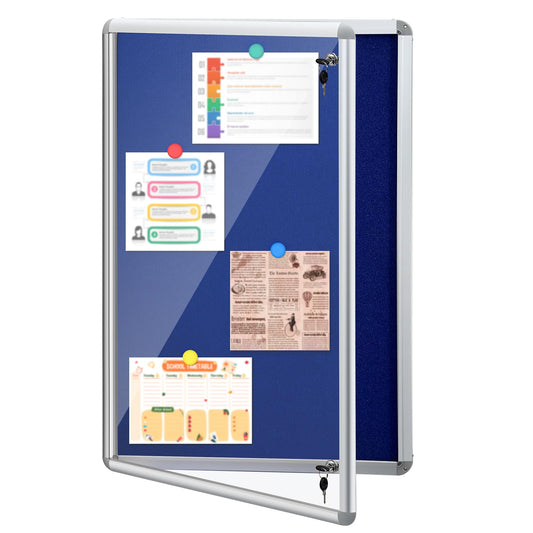Maasechs Blue Enclosed Bulletin Boards 36 x 46.5 Inch Lockable Noticeboard Displays Cork Boards Wall with Locking Door, Outdoor Bulletin Board Windproof Ideal for School Office Notices