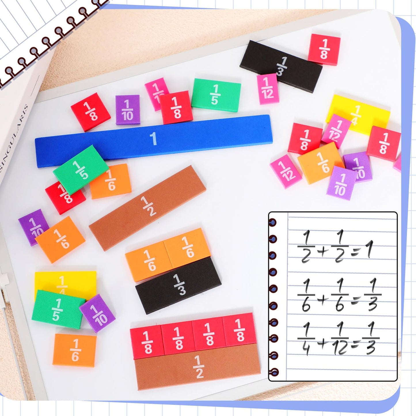 Sayglossy 12 Sets Fraction Set for Math Classroom Fractions Manipulatives Math Manipulatives for Home School Supplies (Tiles)