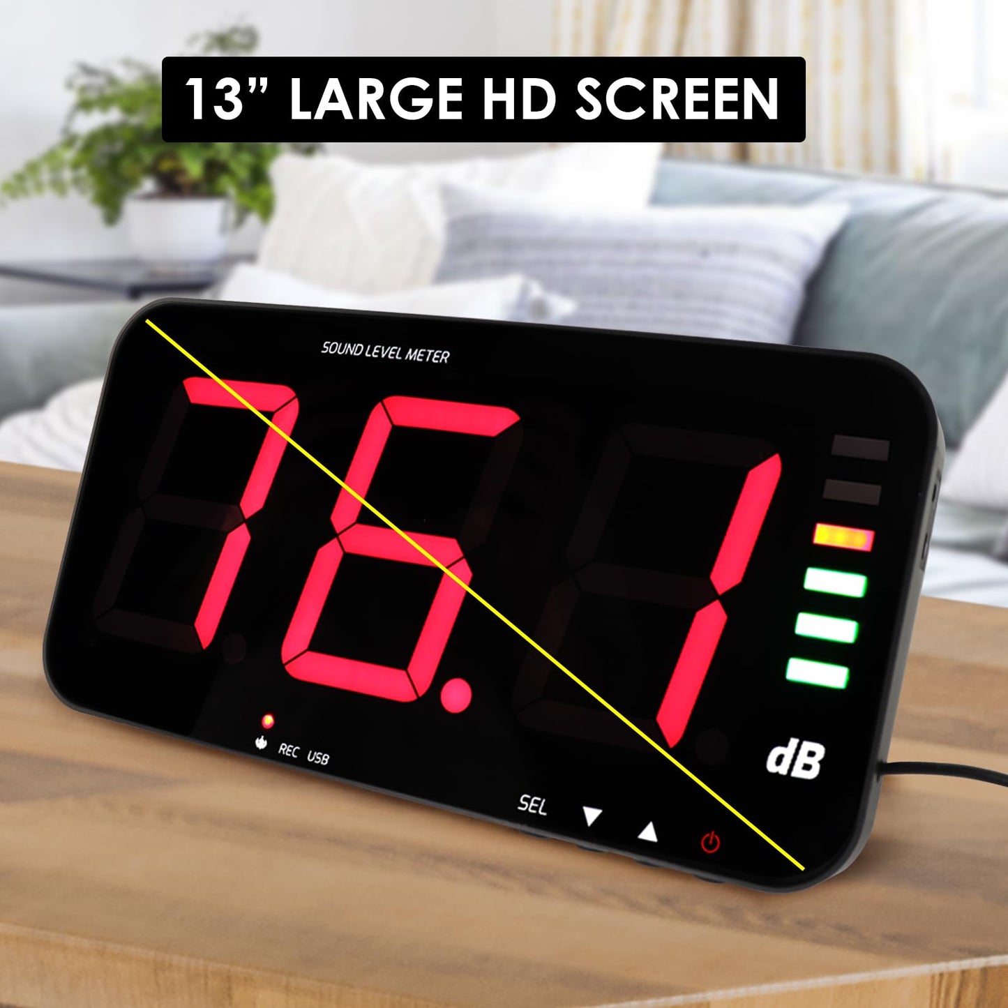 Decibel Meter Recorder 13 Inches Sound Level Meter, Wall Mount Noise Meter for Classroom Sound Meter with 16.4ft Sensor, Buzzer Alarm and Unlimited Data Logging, Noise Meter Decibel for Studio, Home