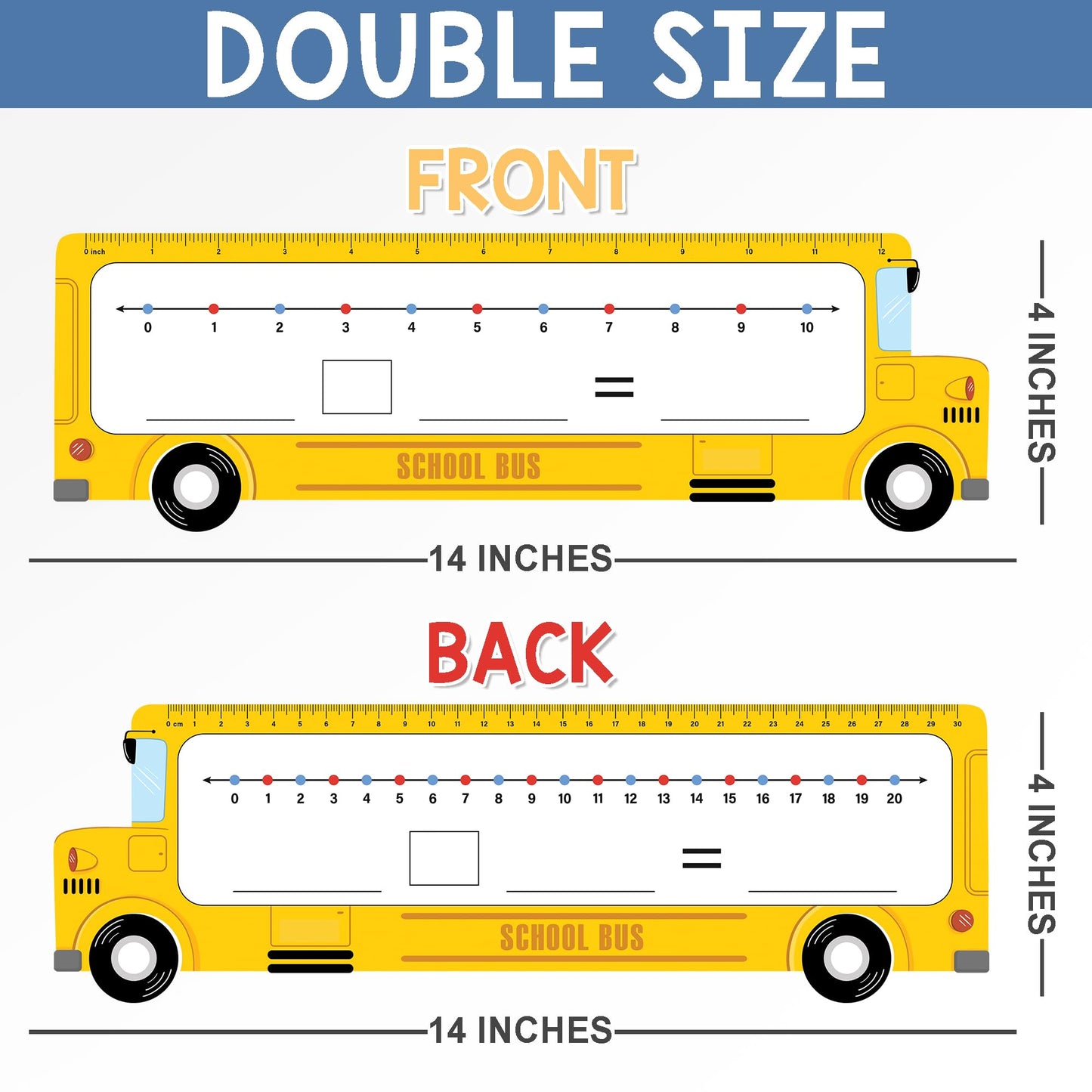 BrightenKidz 26-Pack School Bus Number Line Dry Erase Boards Cards, 14"x4", Double-Sided, 0-10 on One Side & 0-20 on Other Side, Math Manipulatives for Student, Education Classroom Must Haves