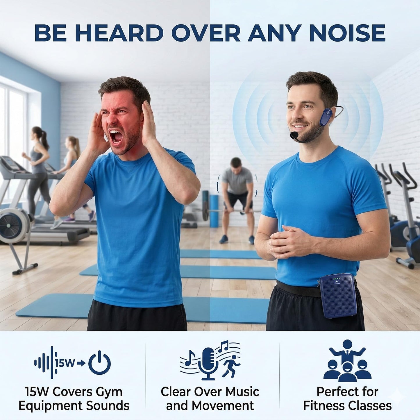 WinBridge Wireless Voice Amplifier - 15W Bluetooth PA System for Teaching, Tour Guiding, Business Meetings, Conference Training, 12-15H Battery, Portable Microphone with Speaker Sound System Blue