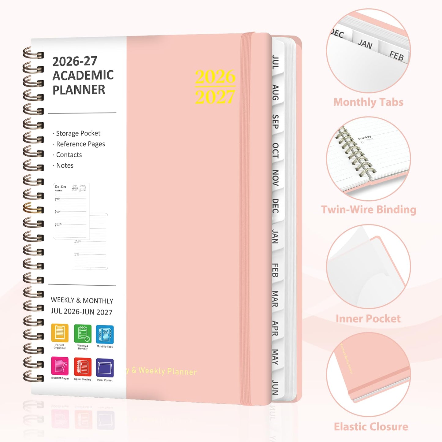 Planner 2026-2027, Weekly and Monthly Academic Planner, July 2026 - June 2027, Hardcover Calendar Agenda Book for School Year Planning, School Supplies for Teacher and Student, A5(6.3'' x 8.5'')