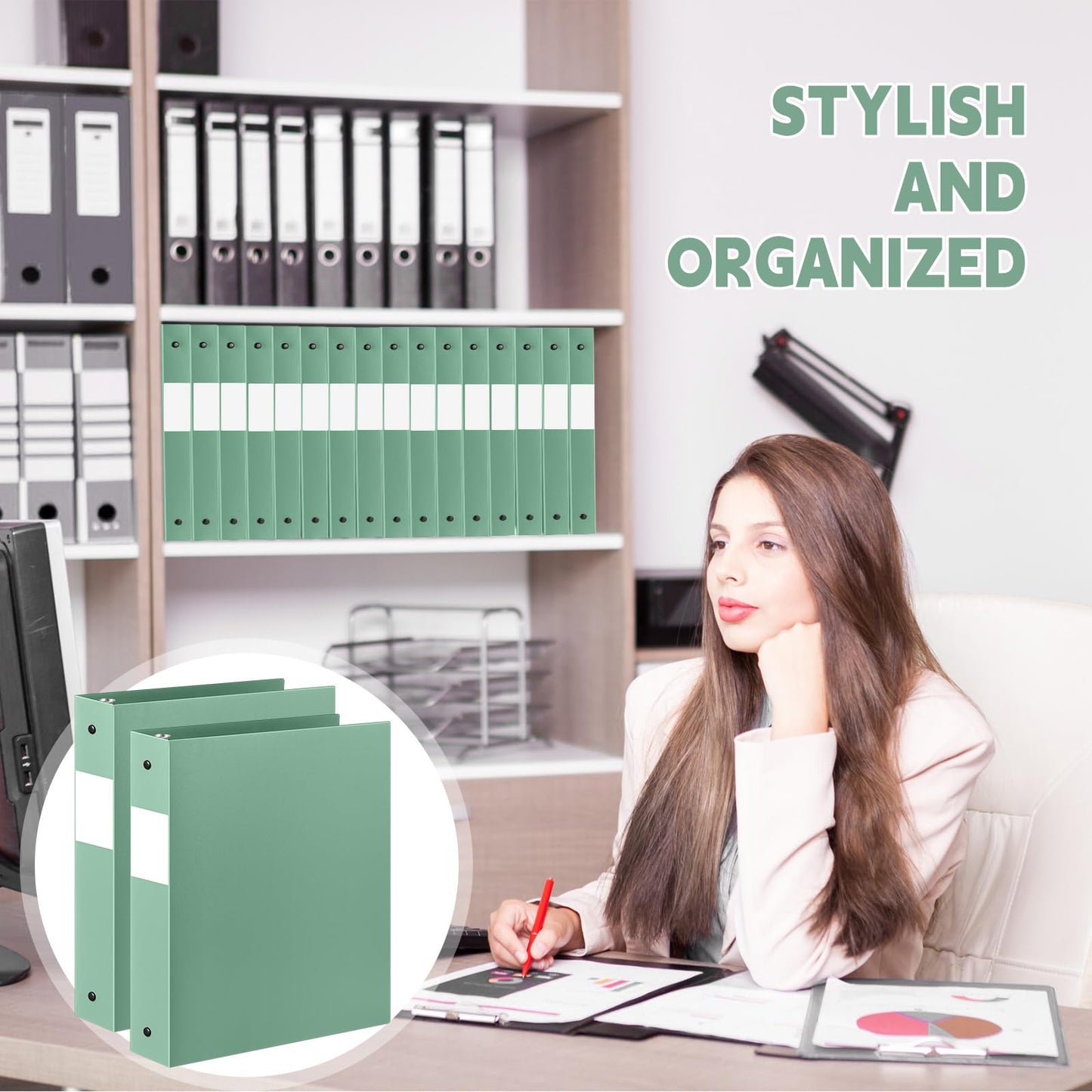 Henoyso 24 Pcs Sage Green 1.5" 3 Ring Plastic Binder Bulk, 1 1/2 Inch Soft Flexible Binders Round Rings, Fits Letter Size 8.5'' x 11'' Paper, Holds 350 Sheets, for School Office (1.5 Inch)
