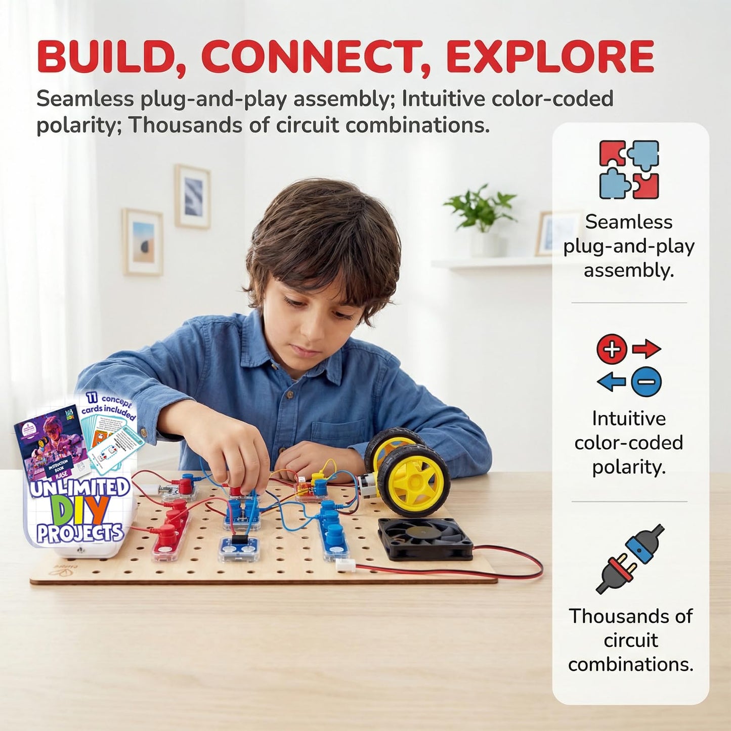 Hape Lab Box Circuit Explorer Base - 90+ Circuit Experiments STEM Toy for Kids Ages 8+, DIY Electronics Building Set, Science & Engineering Discovery Kit with 39 Pieces & Instruction Book