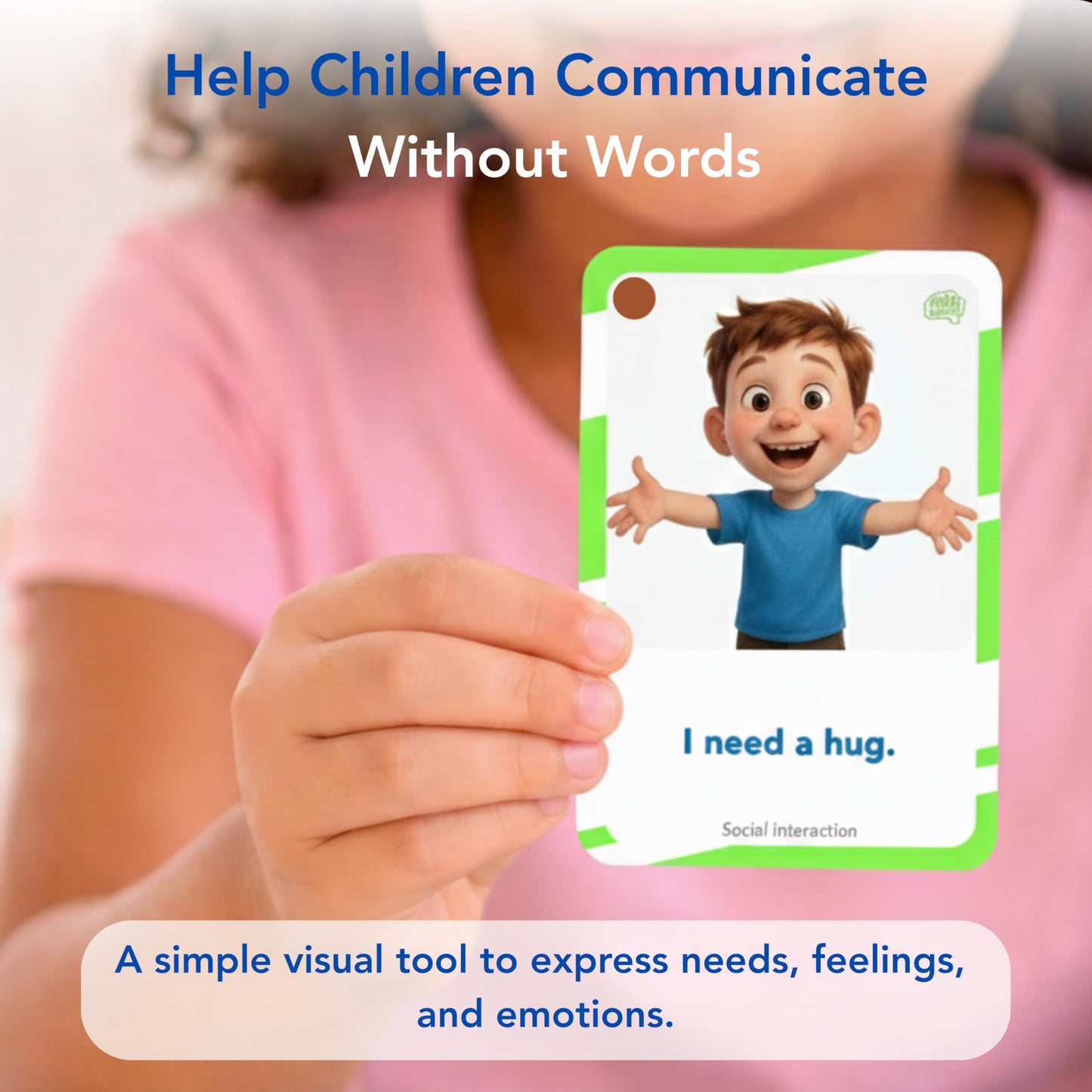 Visual Aid – Kids’ Communication Cards – 30 Durable 700gsm Flashcards for Needs & Feelings