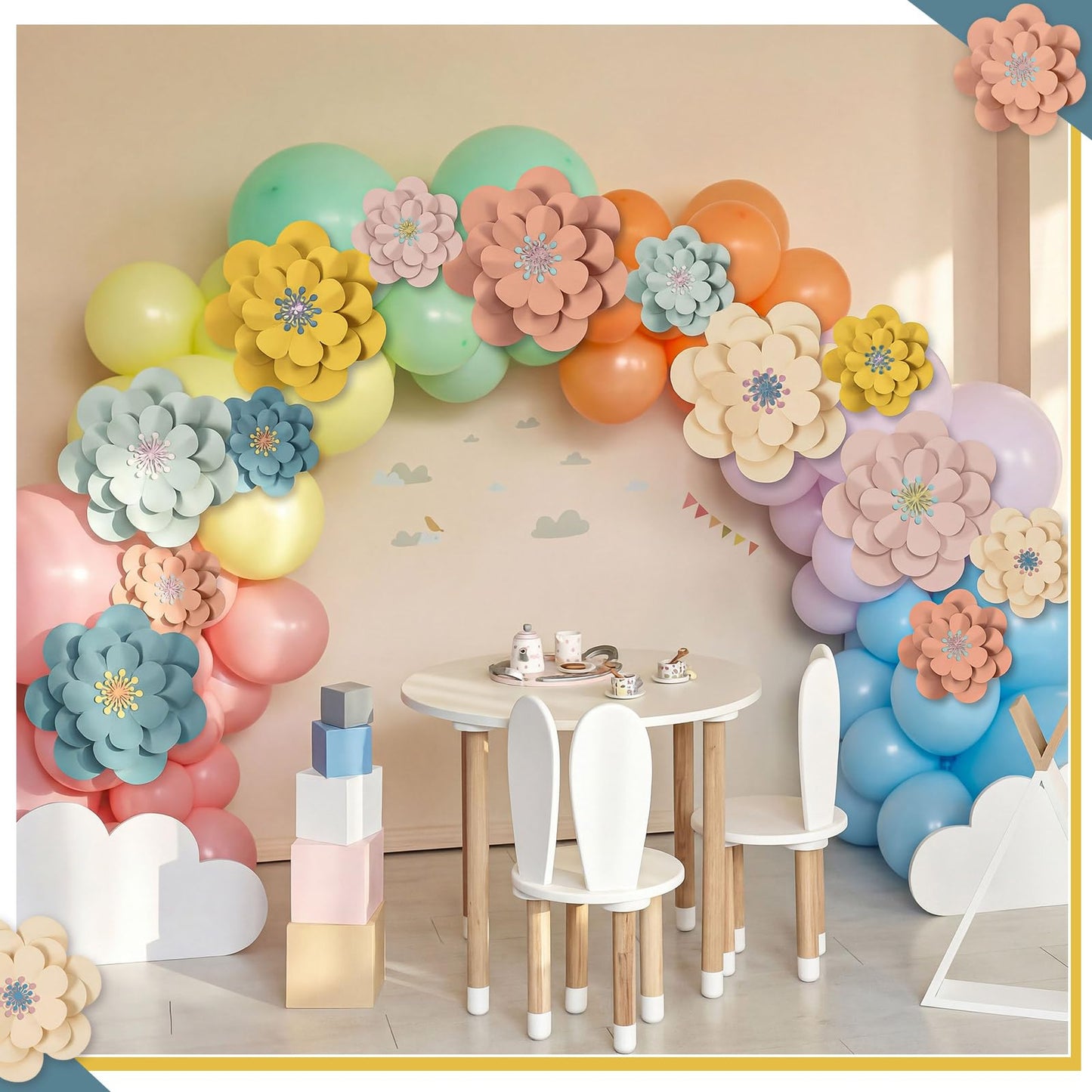 Mooliwe Paper Flowers Decorations for Wall DIY 3D Paper Bulletin Board Mexican Flowers Backdrop Decoration for Classroom Back to School Holiday Party(Morandi,12 Set)