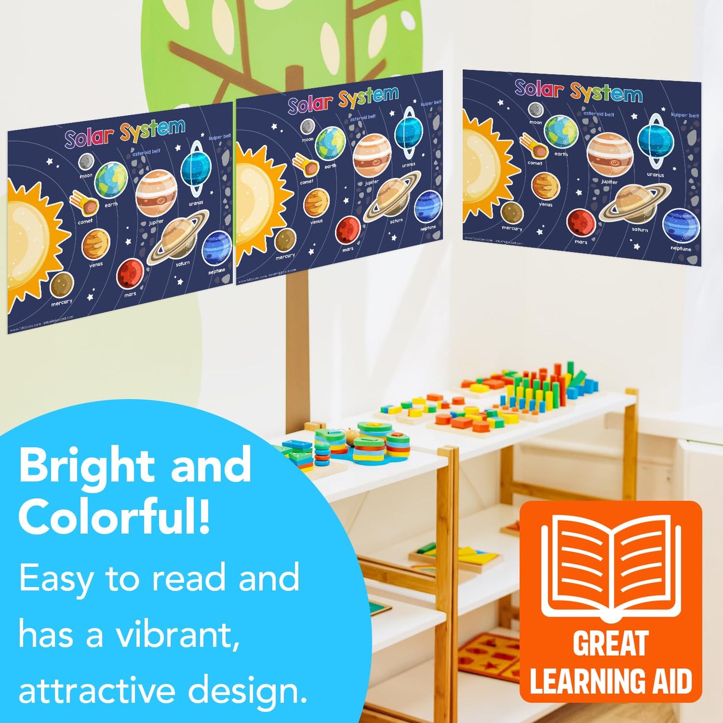 Educational Charts for Preschool to Grade 1 – Bright & Colorful Educational Visual/Learning Aid Wall Art Poster for Classroom Home | Glossy Durable Cardstock | 8.5" x 11" | 5 per Pack (Solar System)