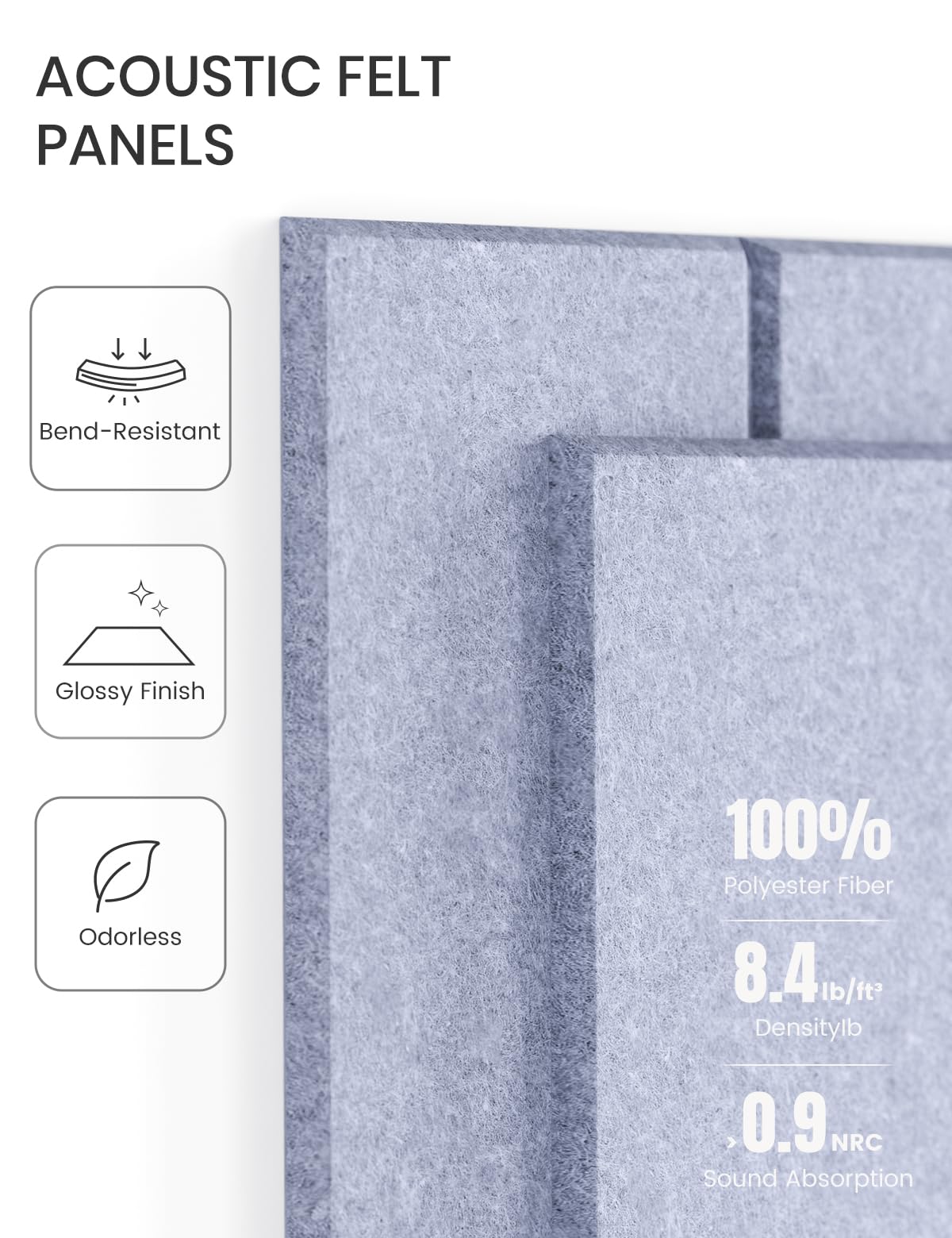 Felt Bulletin Board Tiles -28"x18" with 40 Adhesive Tabs, Cork Board Alternative for Office Decor, Push Pin Board Wall Organizer 6-Pack(Soft Periwinkle)