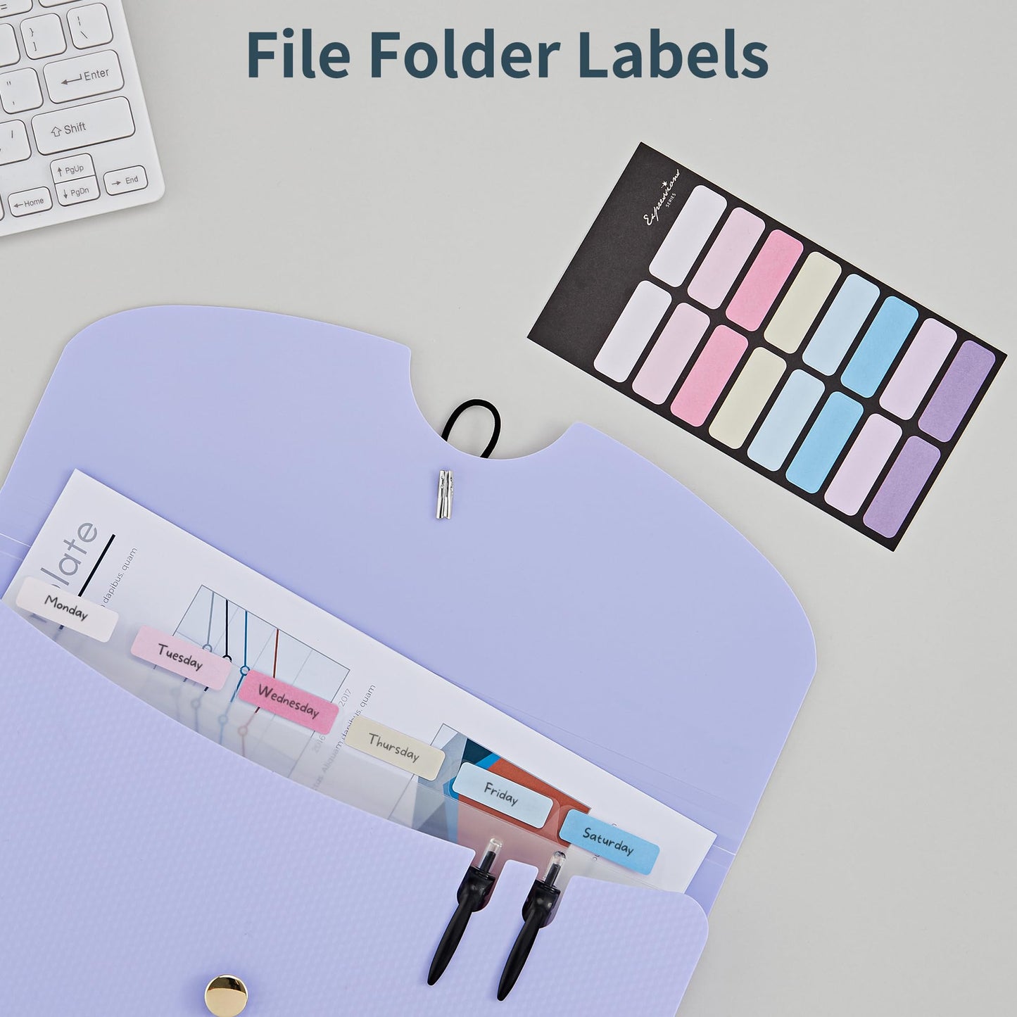 JARLINK 7 Pockets Expanding File Folder, A4 Accordion File Folders with 12 Labels, Cute Paper Organizer, Portable Document Organizer for College School Office Supplies, Macaron Pupple & Macaron Pink