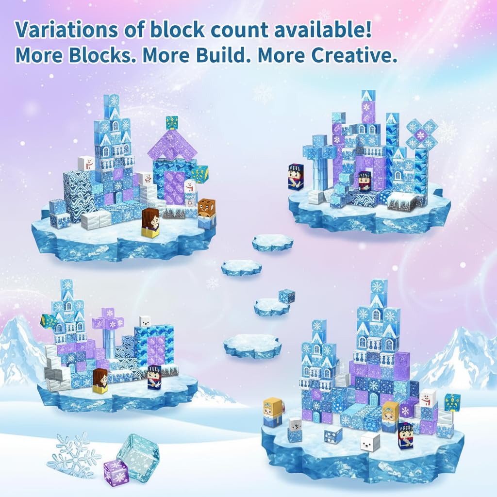 uMadeUs Magnetic Blocks Building Set - Puzzle Cubes as STEM Toys for Kids - Toddlers Sensory Construction Tiles - Ages 3+ Creative Educational Games for Boys and Girls - Frozen 100pc Blocks