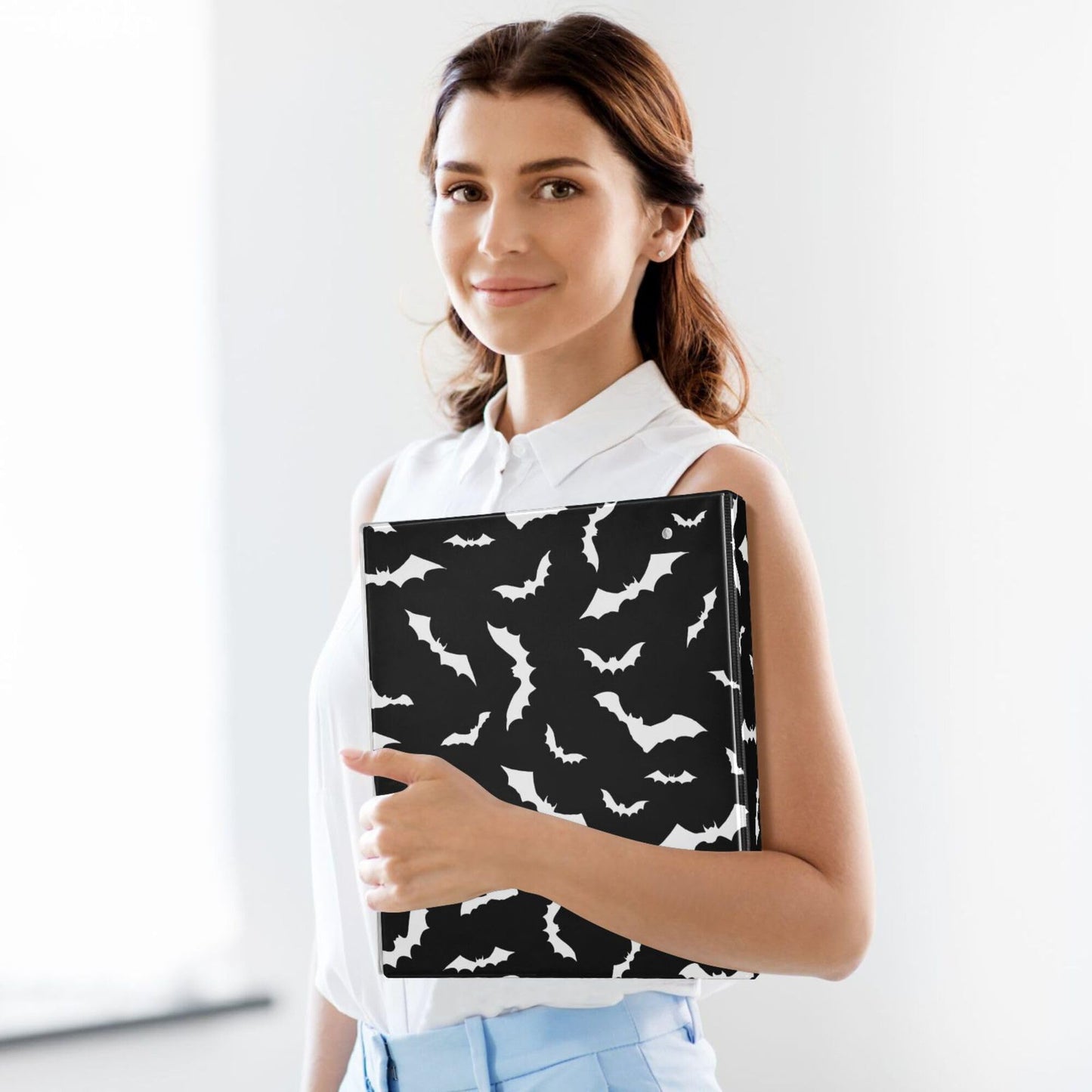 Halloween Bats Black Round Ring Binders 1.5 Inch 3 Ring Clipboard Binder for Office School Work Supplies File Folder Easy-Open 200 Sheet Capacity