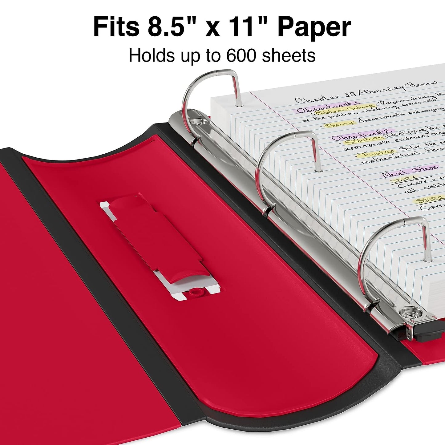 Staples Heavy-Duty 3-Inch D-Ring Binder, Red – 3-Ring Binder with Vinyl Cover, Holds Up to 600 Sheets for School & Office