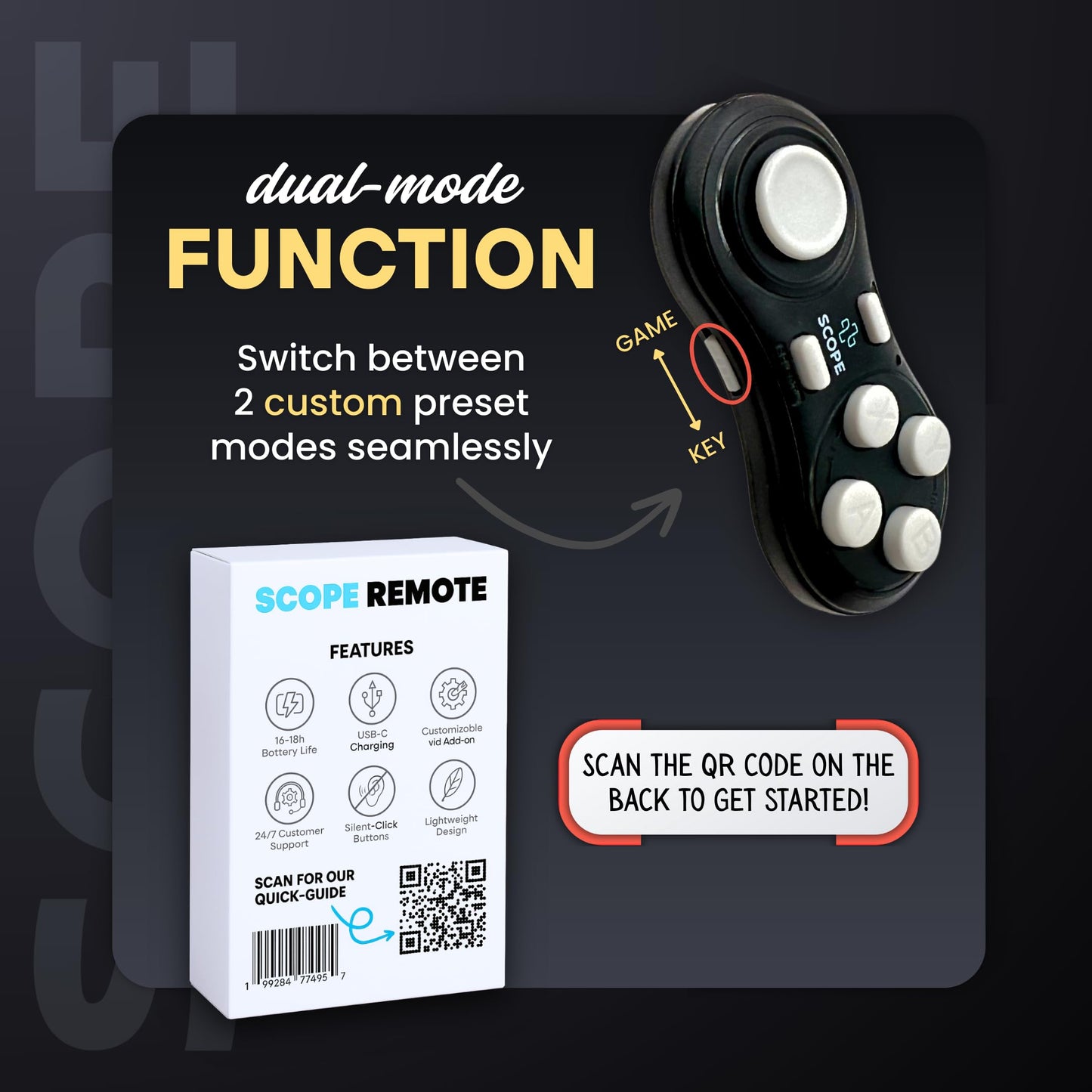 Scope Remote- Remote for Anki. Customizable with Anki Add-on, Compatible with Windows, Mac, iOS, iPad, and Android. Quizlet Compatible, Anki Controller. Midnight Black, Plus (16-18 Hours Battery)
