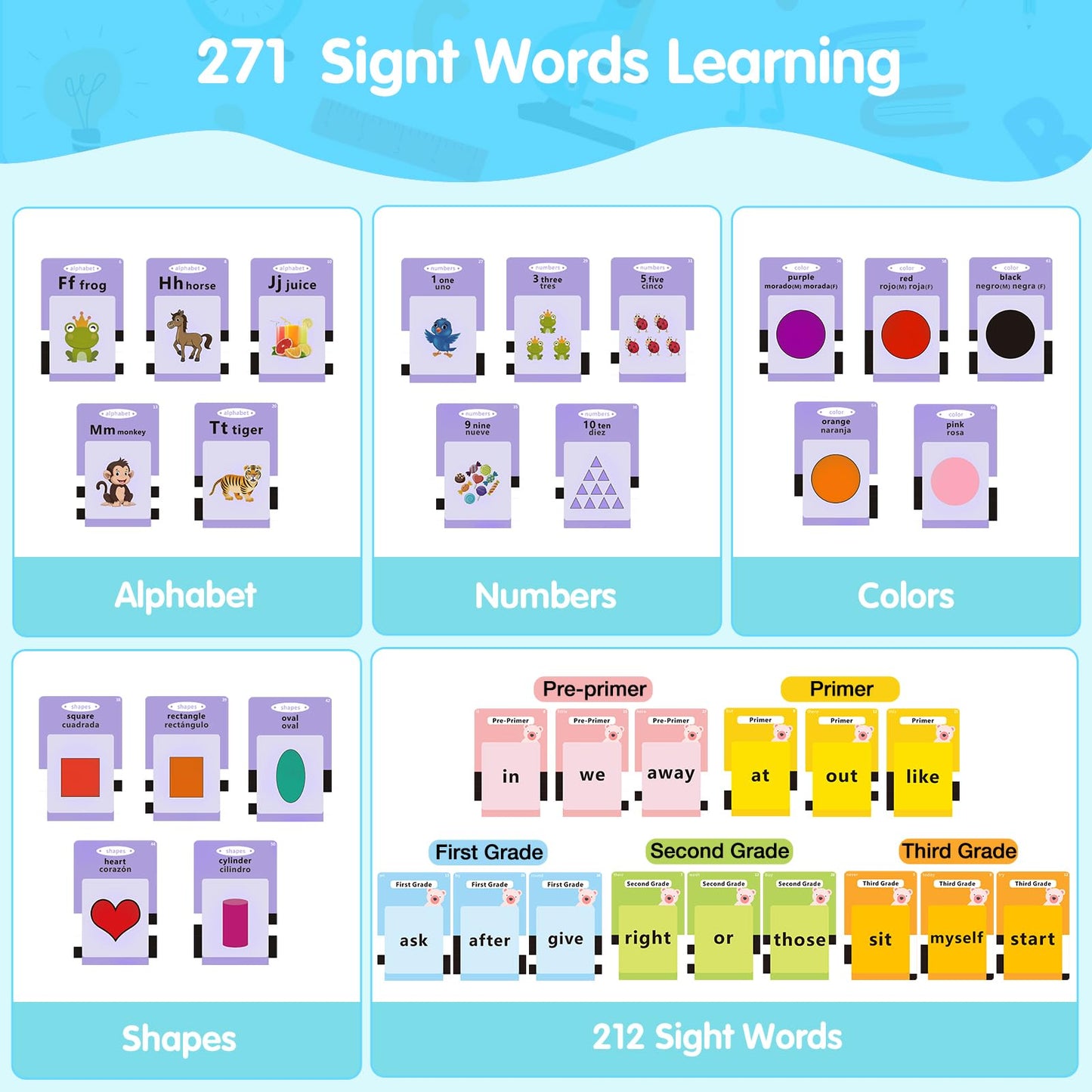 QuTZ Talking Flash Cards,ABC Learning for Toddlers 2-4, Autism Toys, Speech Therapy Toys, Educational Words Flash Cards Kindergarten for Boys and Girls, 272 Sight Words