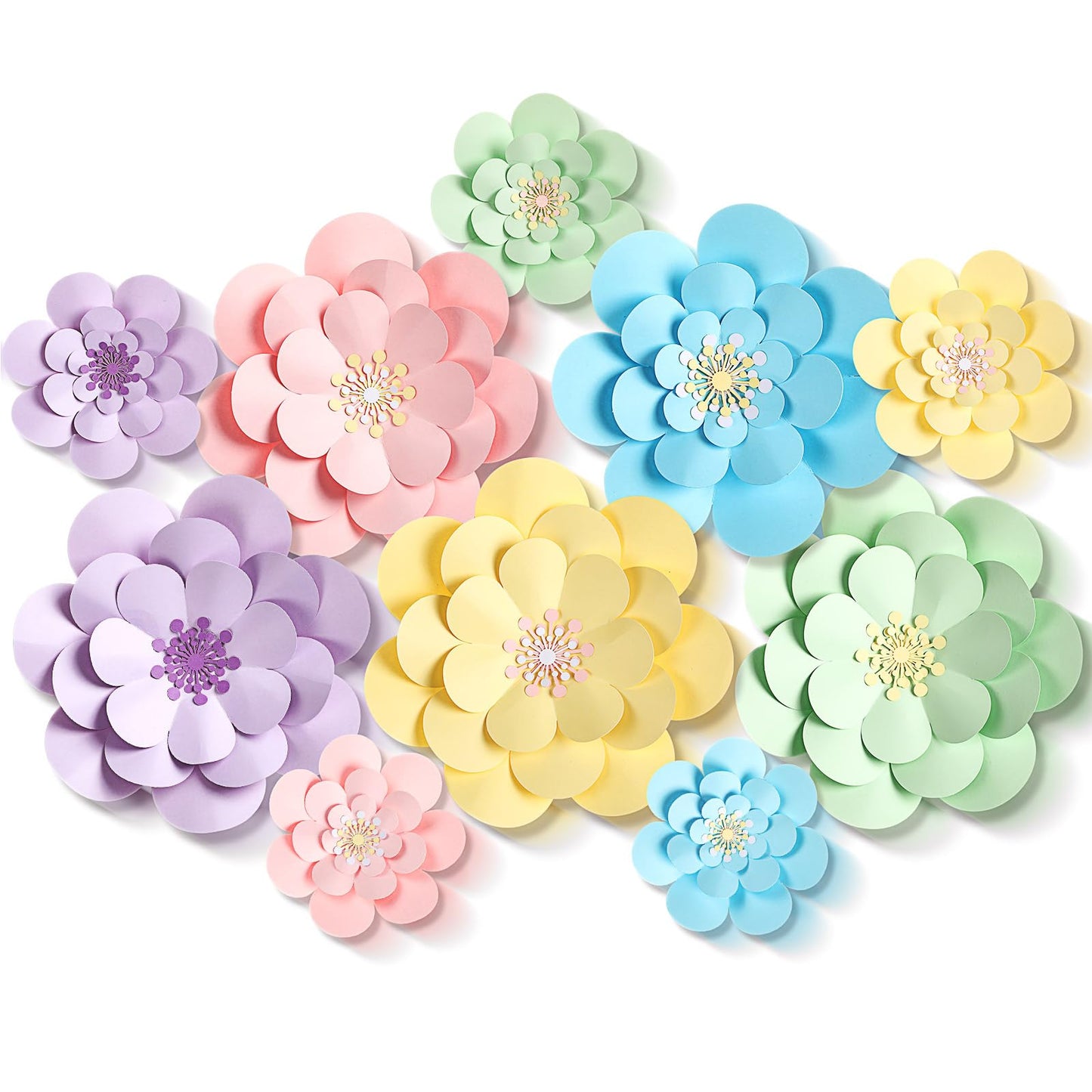 Mooliwe Paper Flowers Decorations for Wall DIY 3D Paper Bulletin Board Mexican Flowers Backdrop Decoration for Classroom Back to School Holiday Party(Fresh,10 Set)