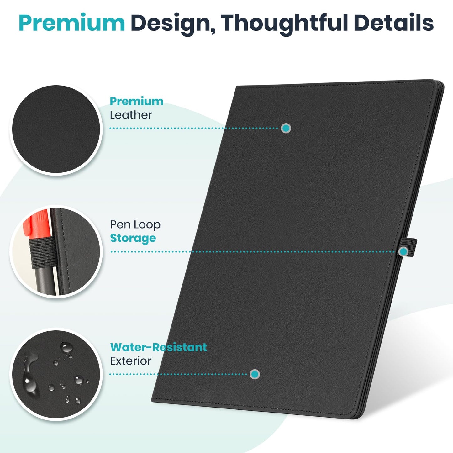 WALGLASS Double-Sided Small White Board Dry Erase, 12'' x 9'' Portable Reusable Whiteboard Notebook, Foldable Mini Handheld Board for Student Practice, Home, School, Office, Travel - Black PU Leather