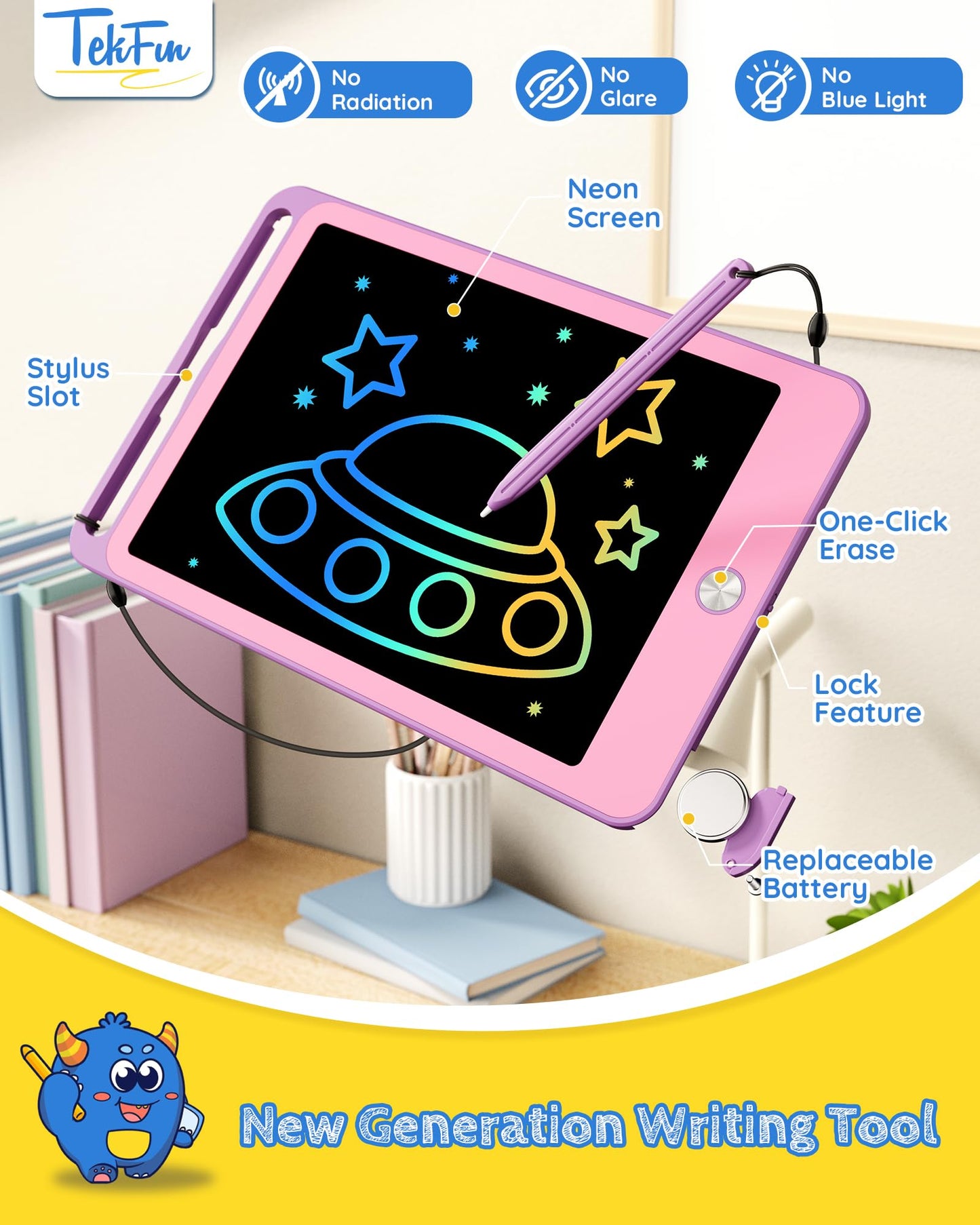 TEKFUN Kids Toys for 3+ Years Old Boys Girls, 8.5inch LCD Writing Tablet Erasable Drawing Tablet Writing Pads, Kids Travel Learning Toys Boys Girls Birthday Gifts Age 3 4 5 6 7 (Purple)
