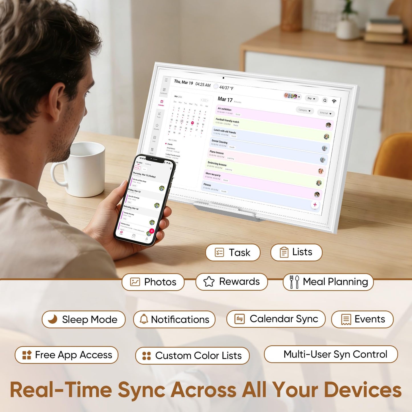 aiprotablet 15.6-inch Digital Calendar Chore Chart, Electronic Wall Planner Smart Calendar Touchscreen for Family Schedules, Meal Planner, Task Rewards, Picture Frame, Wall & Desk Mountable, Great for Organizing Your 2026 Calendar