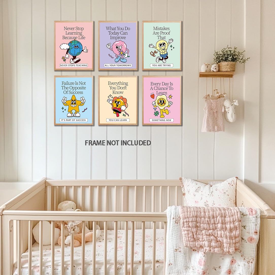 KDMAZH Retro Inspirational Poster,Colorful Growth Mindset, Motivation Growth Mindset Posters for Classroom, Educational for Teachers Bulletin Board，Set of 6pcs, 8×10Inch，Unframed