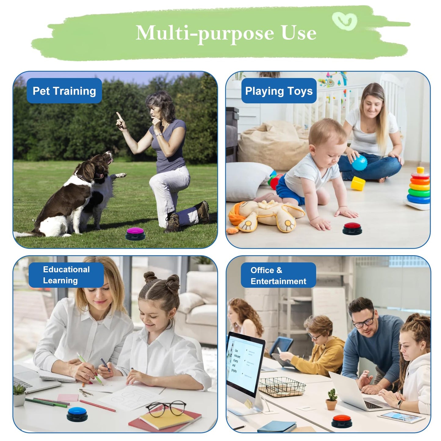 Gelabur Set of 4 Dog Buttons for Communication, Voice Recordable Buttons for Classroom, Dog Training Talking Buttons Starter Set, Pet Easy Speaking Buttons Tools