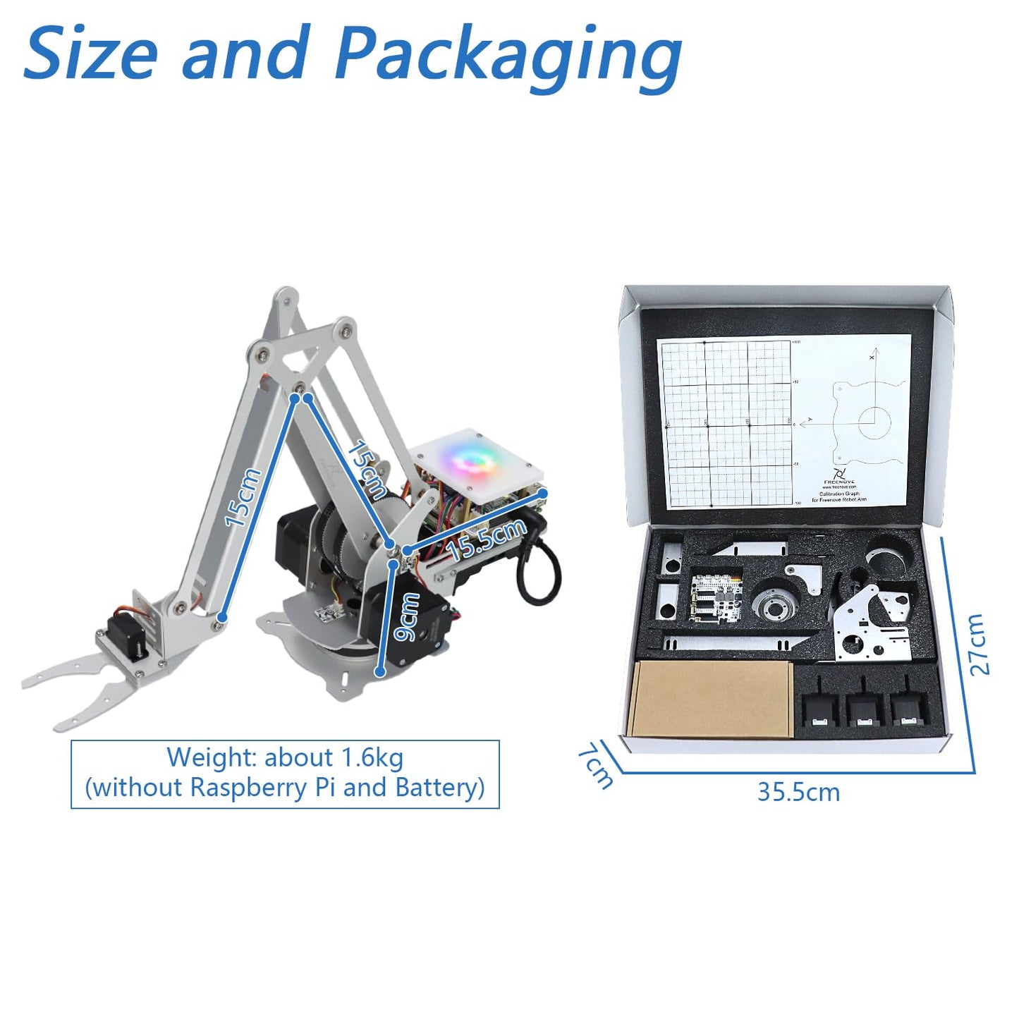 Freenove Robot Arm Kit for Raspberry Pi, High Accuracy, Stepper Motor, Metal Structure, Clamping Mode, Drawing Mode, Record and Replay, App Control (Raspberry Pi NOT Included)