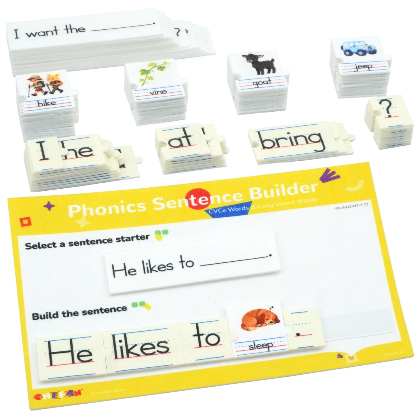CHEFAN Sentence Building for Kids, CVCE & Long Vowel Word Games, Silent E Phonics Reading & Writing Activity, Kindergarten & Preschool Classroom Must Haves