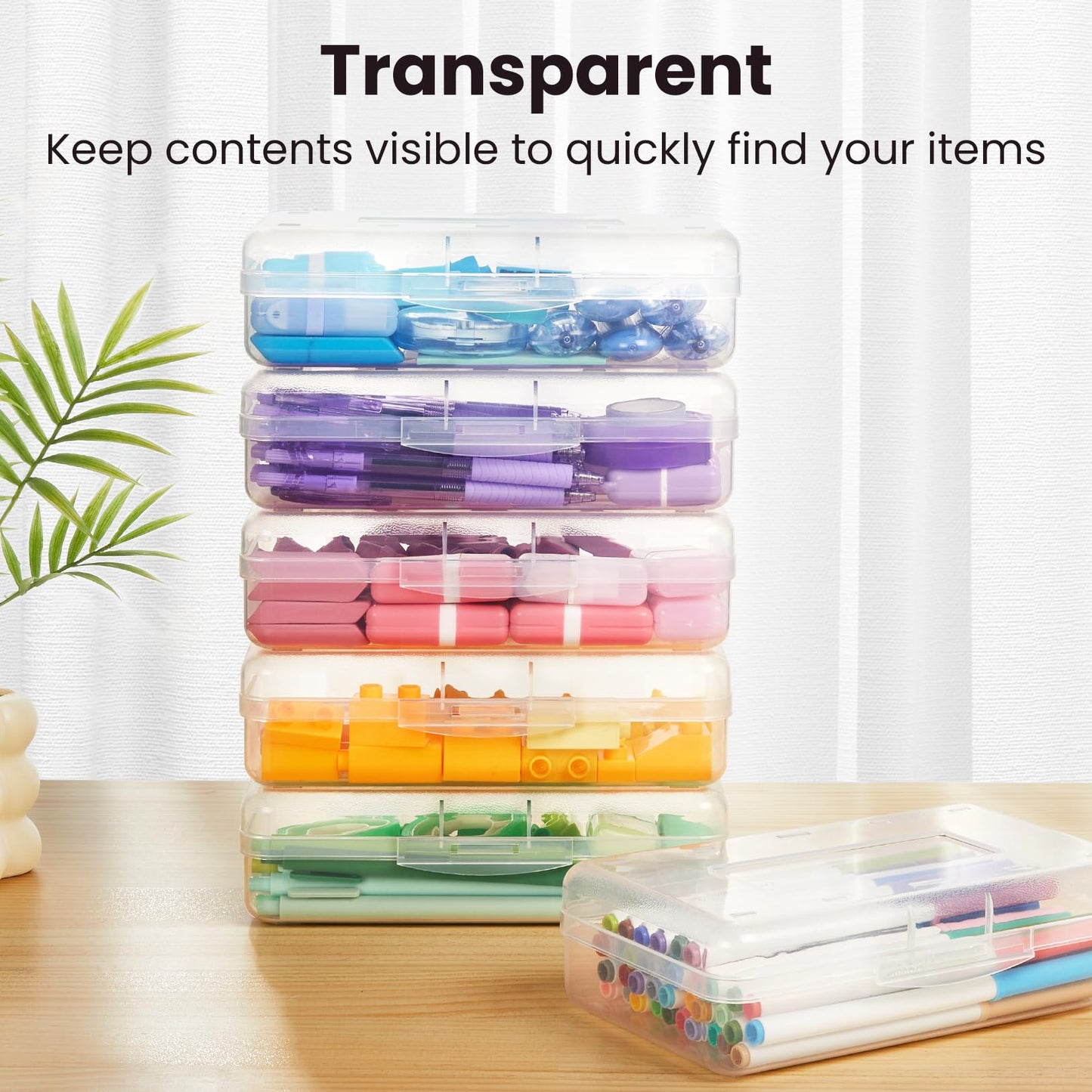 Sooez Clear Pencil Case 6 Pack – Plastic Pencil Box & Crayon Box Bulk, Large Storage Containers with Snap Lids | Stackable Marker Craft & Art Supply Storage Organizer, Pen Case for School Supplis,Blue