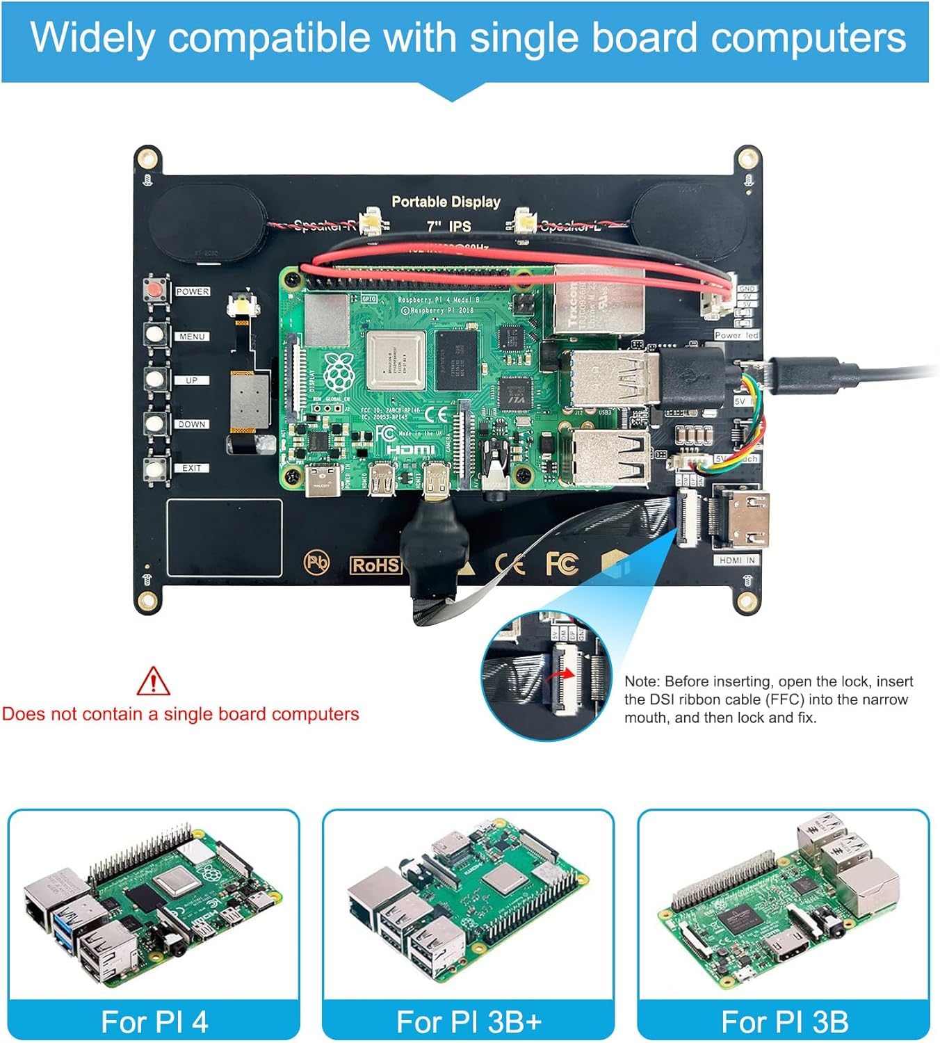 NLIEOPDA 7 Inches Touchscreen Monitor, HD 1024×600 IPS LCD Capacitive Touch Screen Compatible with R Pi 4B/3B+/3B/2/1B+/Zero Ora Pi 5 Por/3 Plus/3B/4B Ban Pi and Windows 10/8/7 (CX-070-A2 US)
