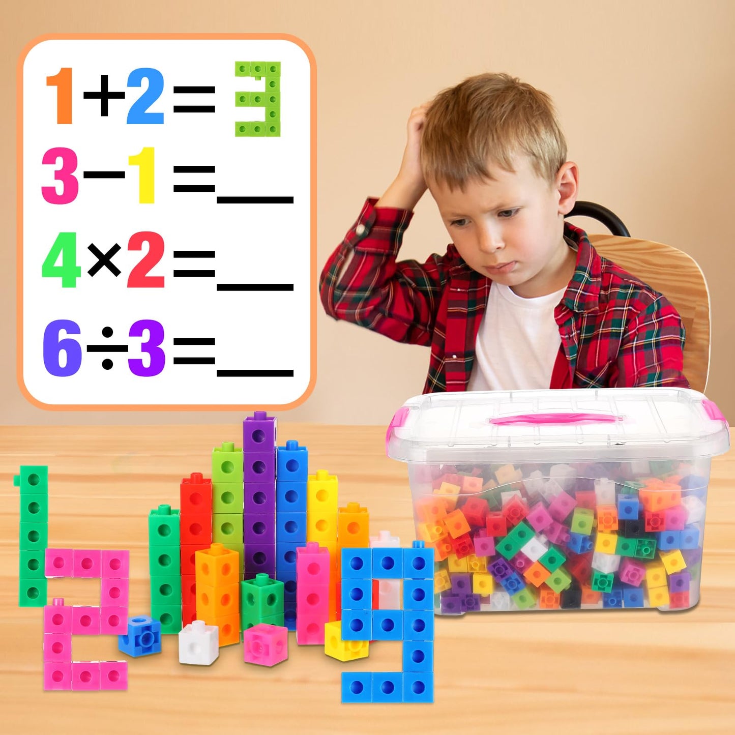Jenaai 400 Pcs Linking Cubes with Storage Box, Plastic Counting Blocks, Colorful Math Cubes, Manipulative Connecting Blocks for Early Math Construction Kindergarten Educational Toy(Pink)