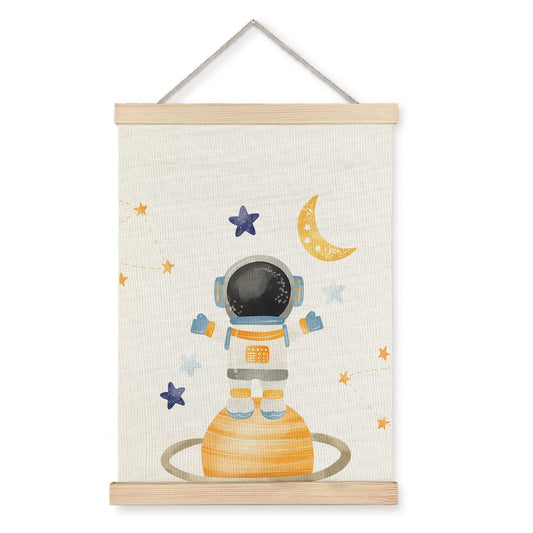 BearCake Spaceman Nursery Canvas Wall Decor Art Poster Hanger Frame, Space Prints Framed Wall Decor for Classroom Toddler Boys Room Nursery Playroom, 12x16 Inch