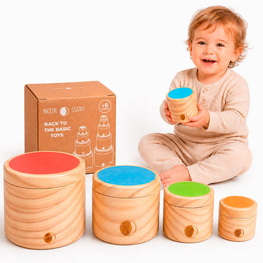 Wooden Stacking Cups for Toddlers 1-3 – Montessori Baby Toy for Sorting, Nesting & Stacking, Natural Wood Learning Toy for Fine Motor Skills