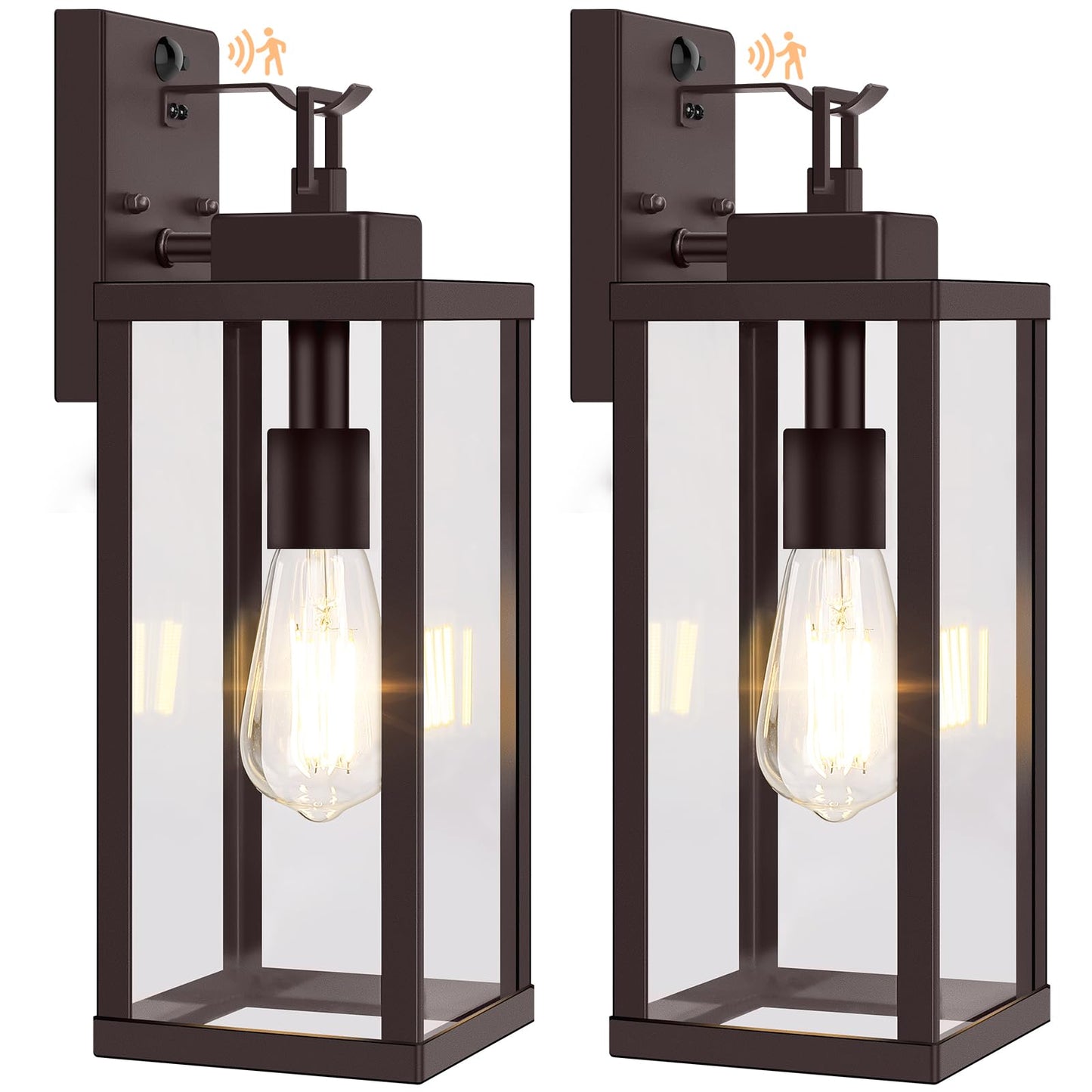BesLowe Outdoor Wall Lights, Motion Sensor, 16in, Metal, Brown, Dusk to Dawn, 2-Pack, Model A927M