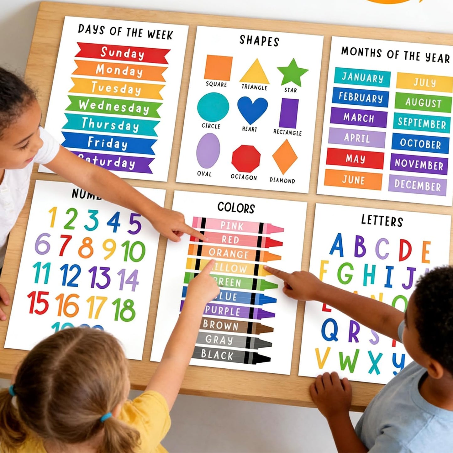 Educational Preschool Learning Posters,Alphabet ABC Posters for Toddlers Classroom Playroom Wall Art Decor,Counting Chart for Kindergarten,Pre K Learning Poster for Toddlers 1-3 Homeschool Supplies