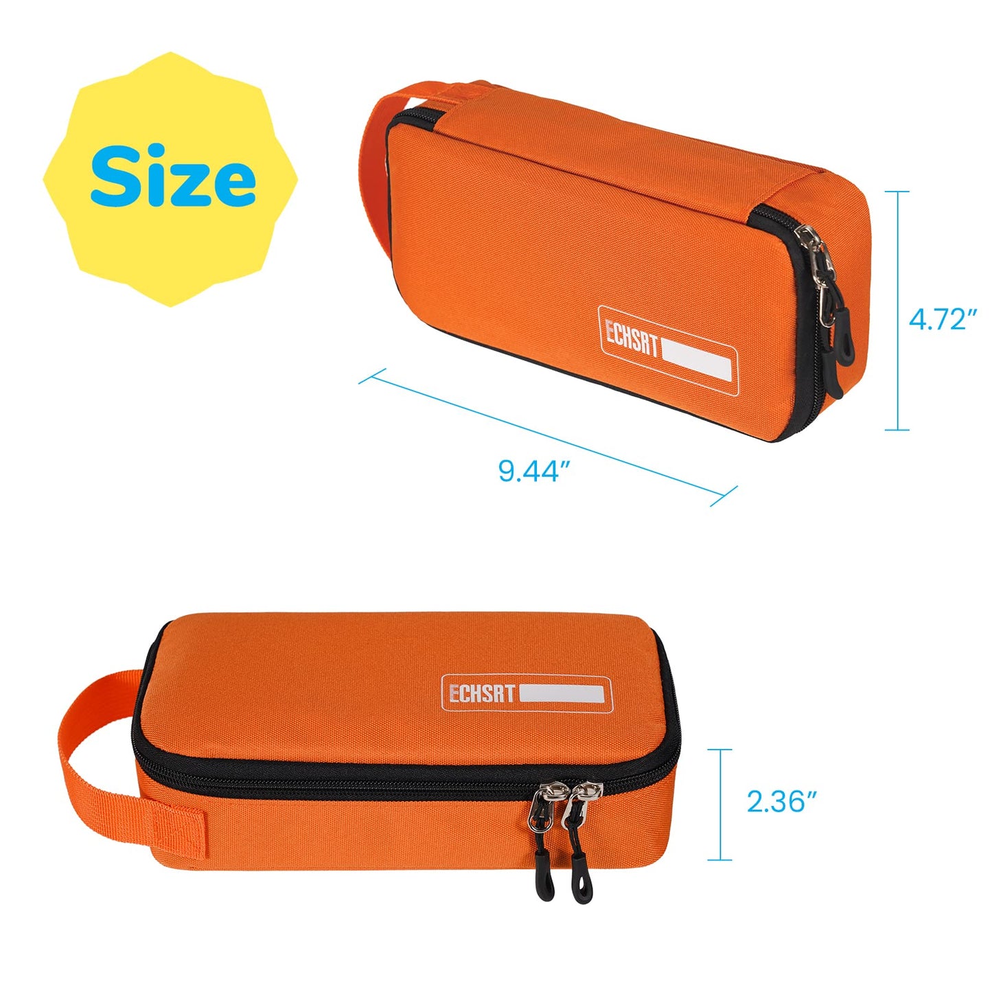 ECHSRT Pencil Case for Men Women, Large Pen Bag for Adults, Portable Pencil Pouch Aesthetic with Handle, Zipper Cases for Office Organizer Orange