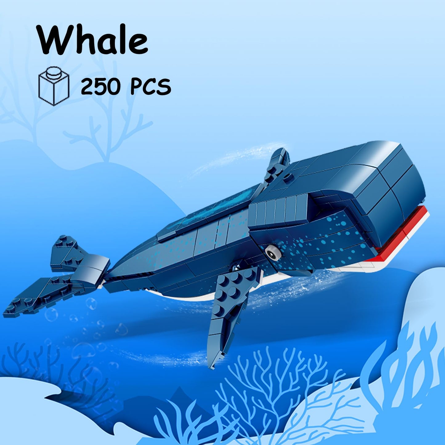 KAZI Whale Building Set,Deep Sea Creatures Building Blocks,Ocean Animal Toy for Kids Ages 8 9 10 Plus,Blue Whale Sea Animal Building Kit for Boys Girls,Birthday Gifts,Easter Basket Stuffers